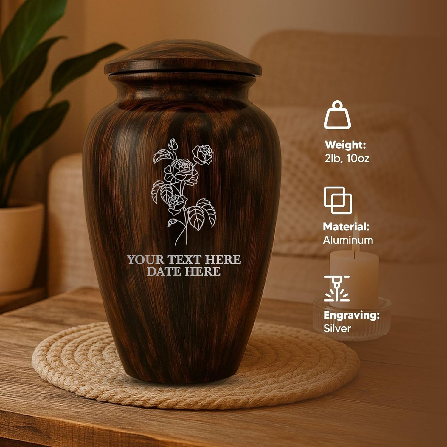 Custom Cremation Urn with Painted Wood Finish and Floral Design