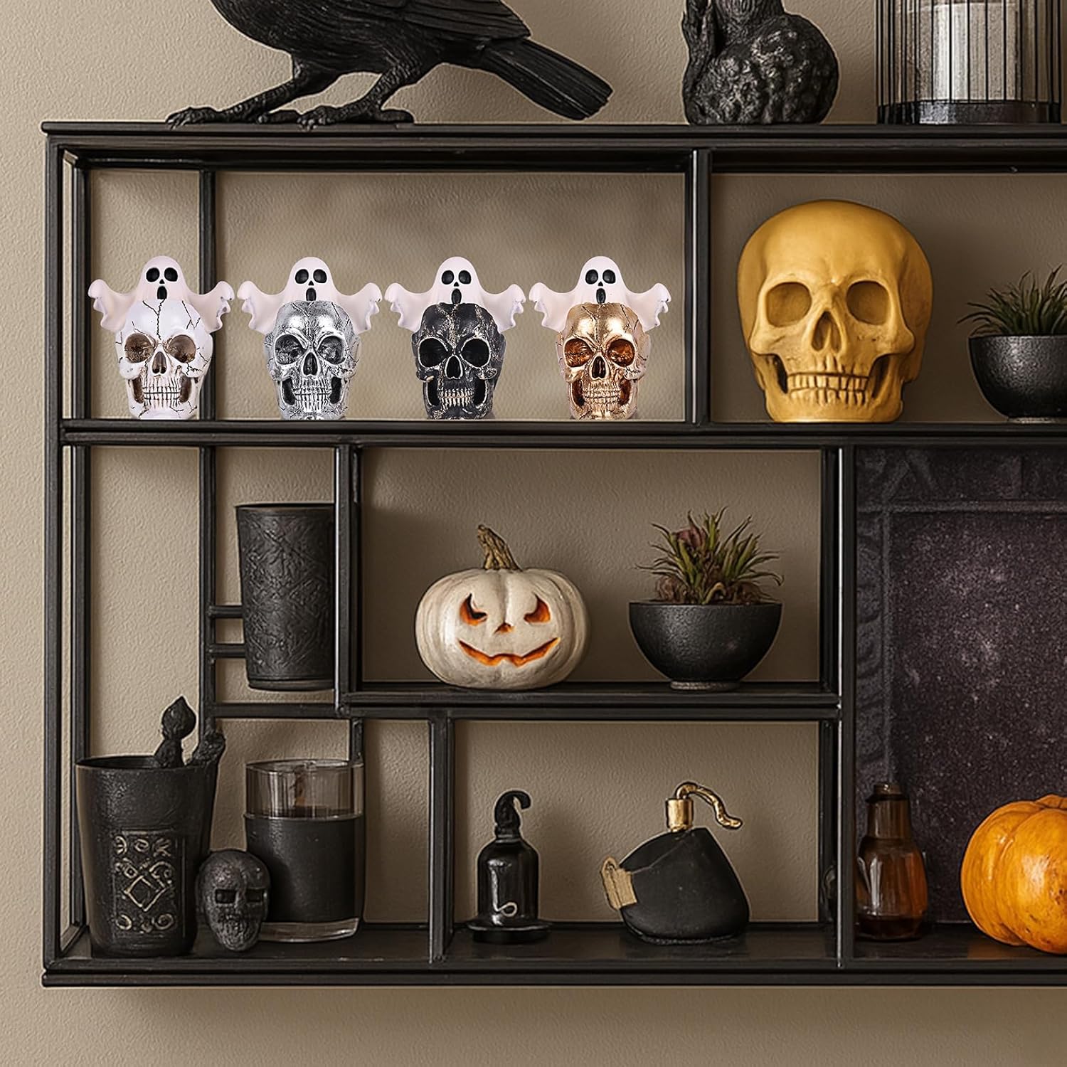 LCCCK Mini Skull with Ghost Halloween Decor Figurine