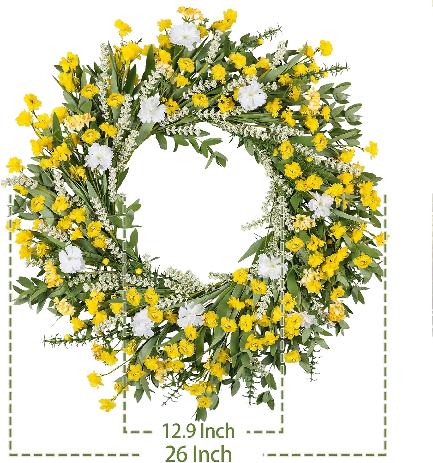 26 Inch Artificial Spring Wreath Yellow and White