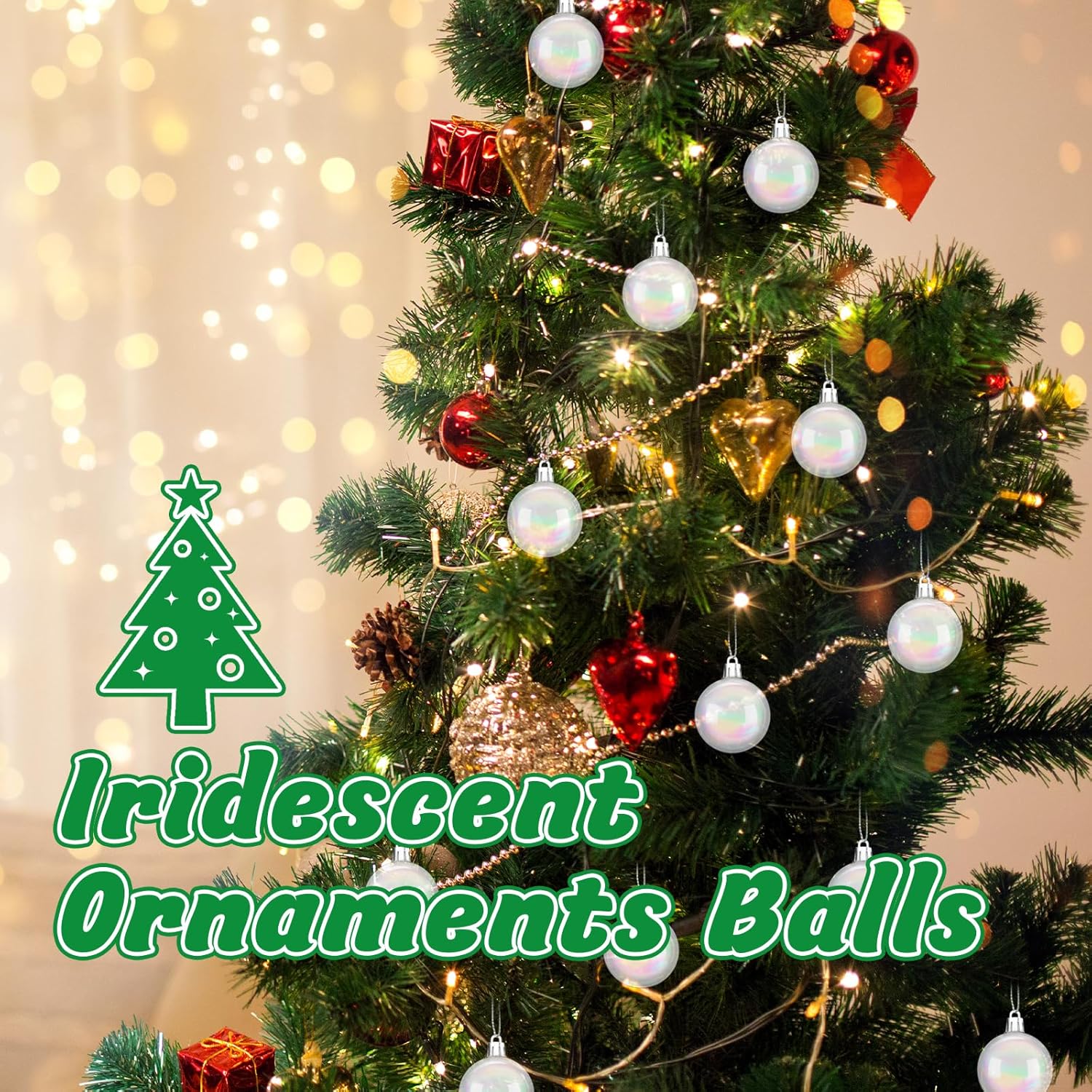 60 PCS Iridescent Clear Christmas Balls with Silver Wire