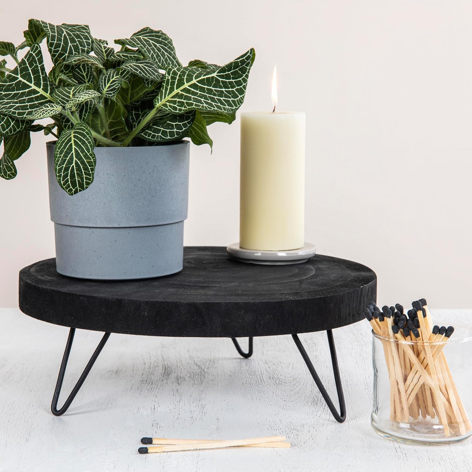 Creative Co-Op Paulownia Wood Pedestal Black 11 Inch