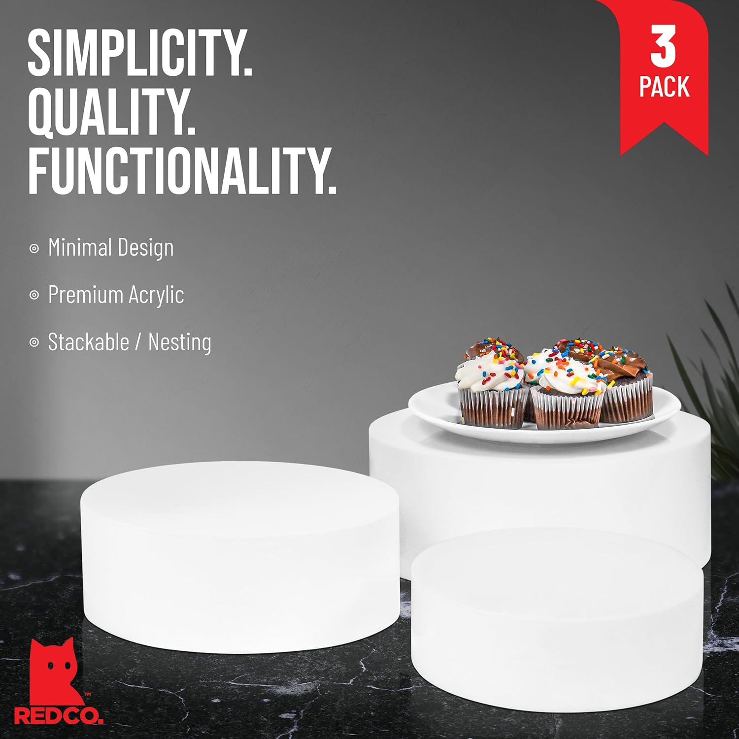 Red Co 3 Pack Acrylic Riser Stands Glossy White