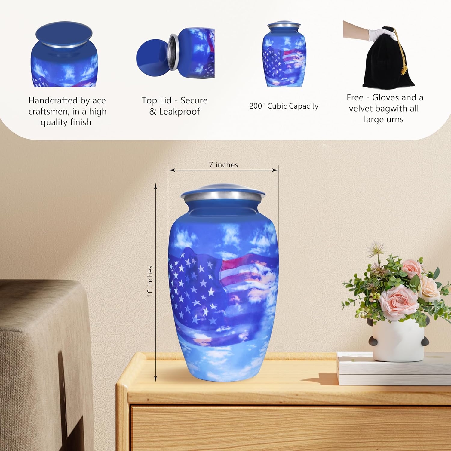 MEILINXU Blue Flag Patriotic Adult Urn