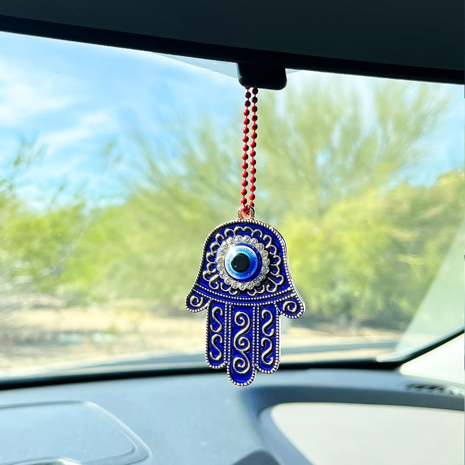 Sonoran Souvenirs Blue Hamsa Charm for Car Rear View Mirror