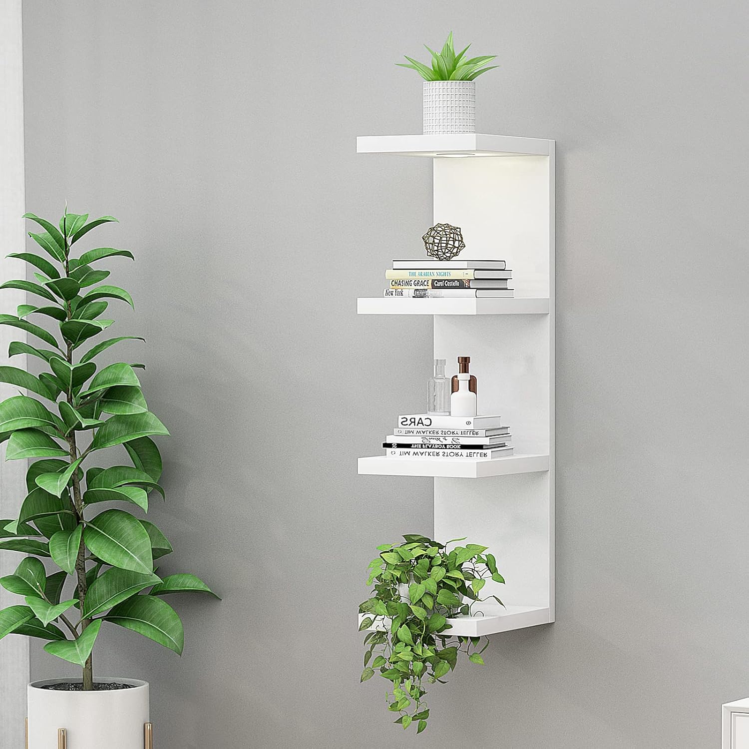White Floating Wall Shelf Unit with LED Light