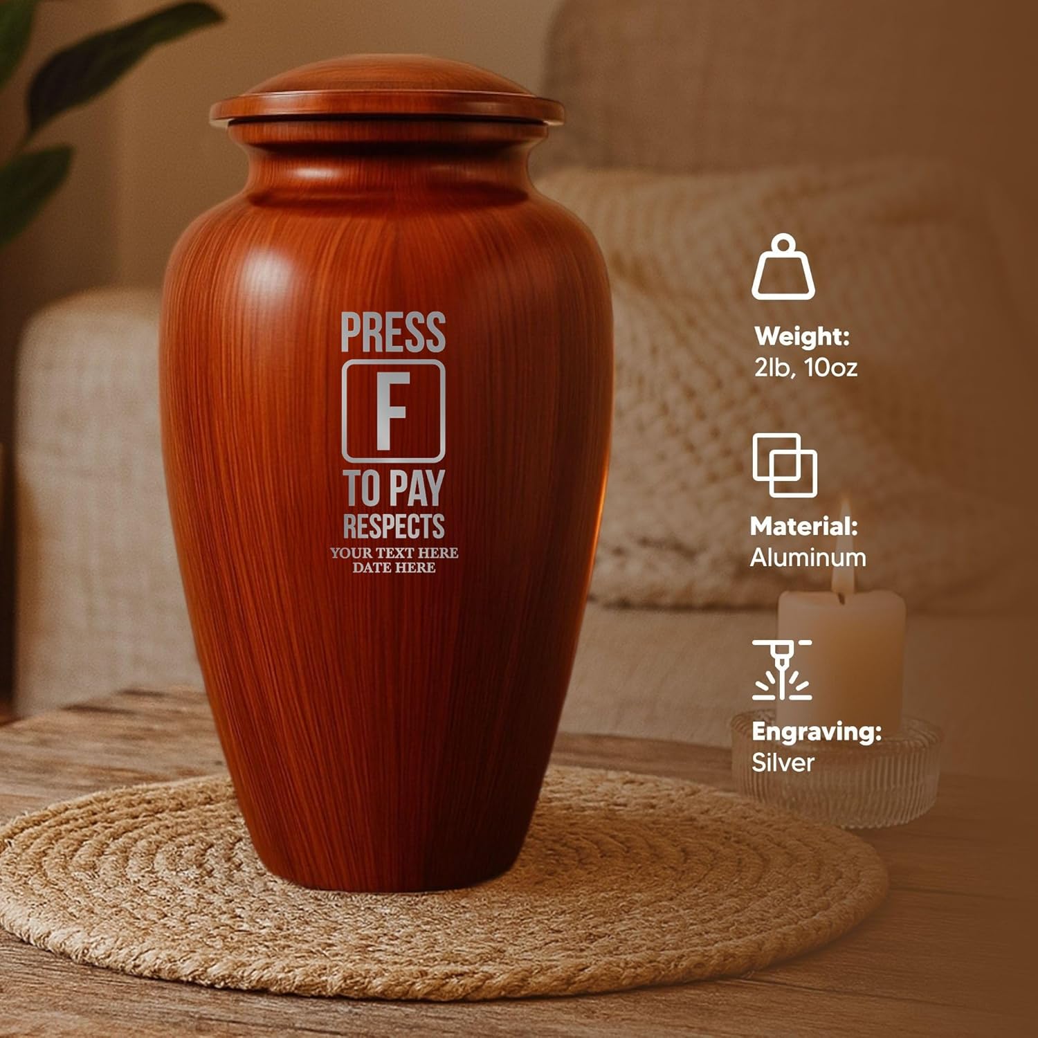 Custom Cremation Urn with Painted Wood Finish and Funny Engraving