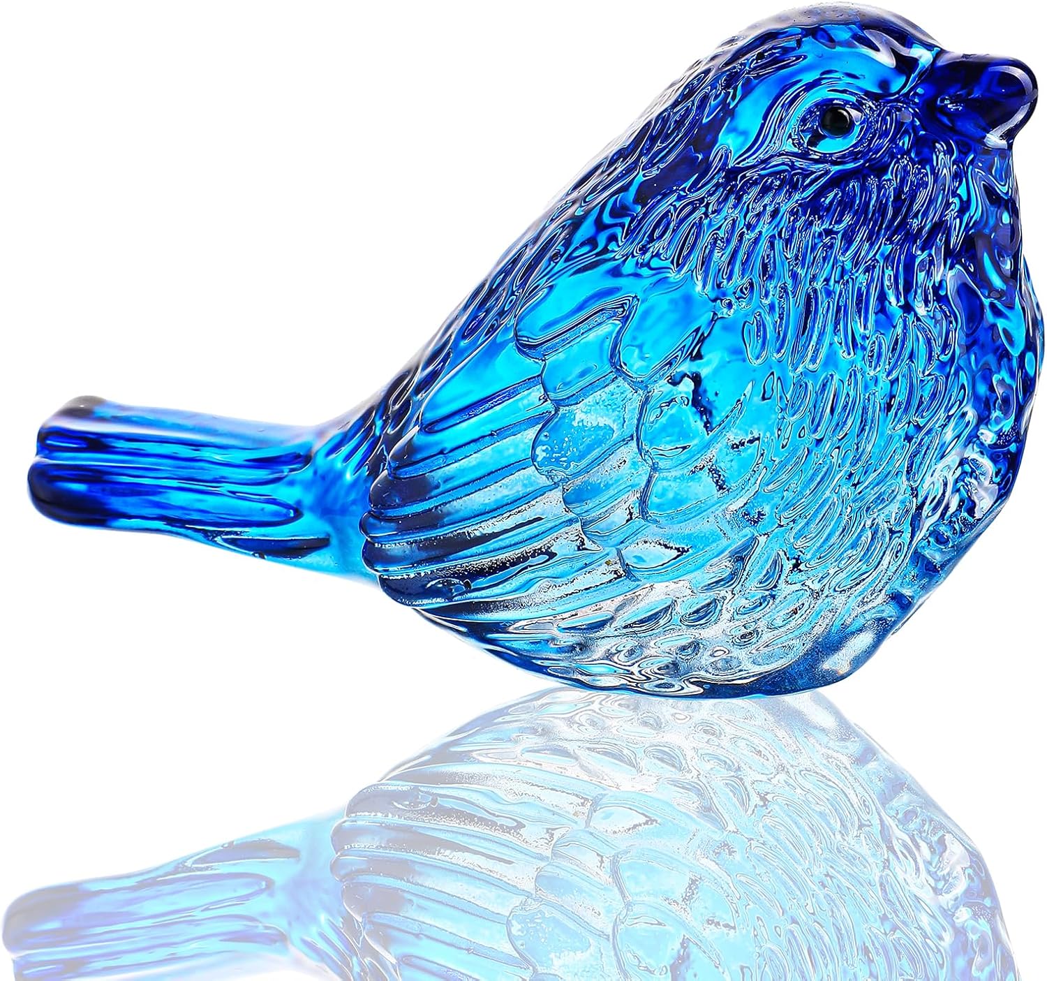 HD HYALINE DORA Blue Glass Bird Figurine with Crystal Base