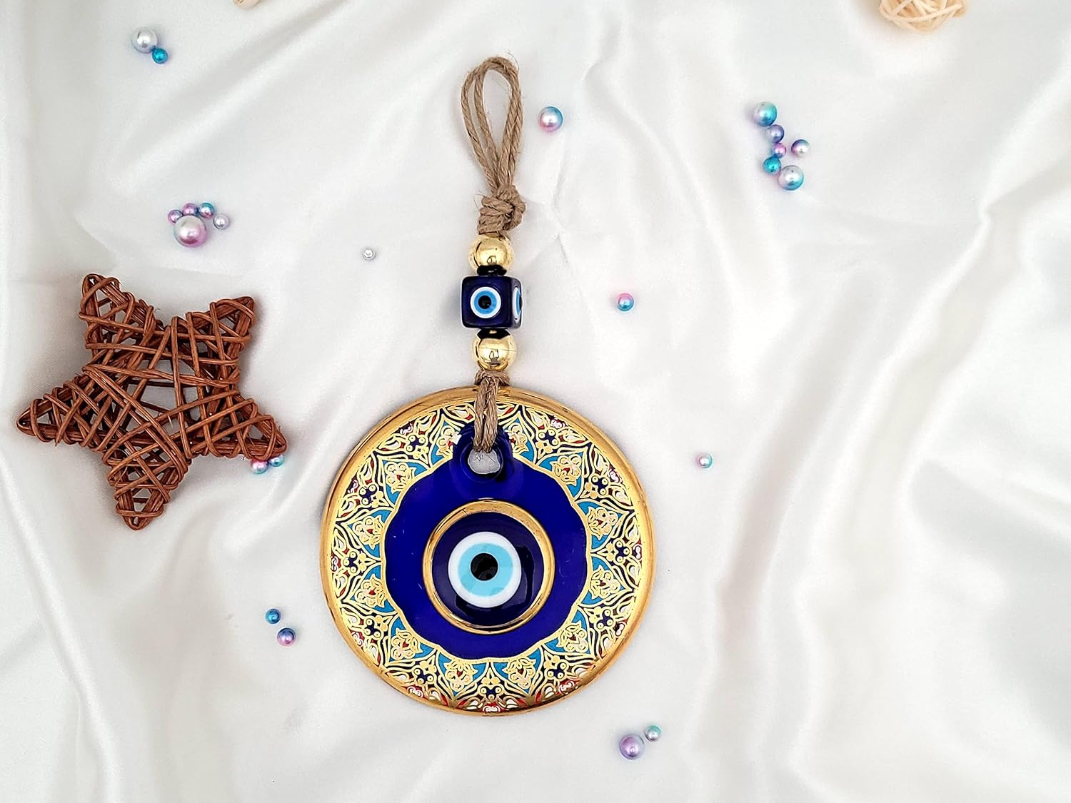 Candymosa 43 Inch Blue Evil Eye Gold Wall Hanging