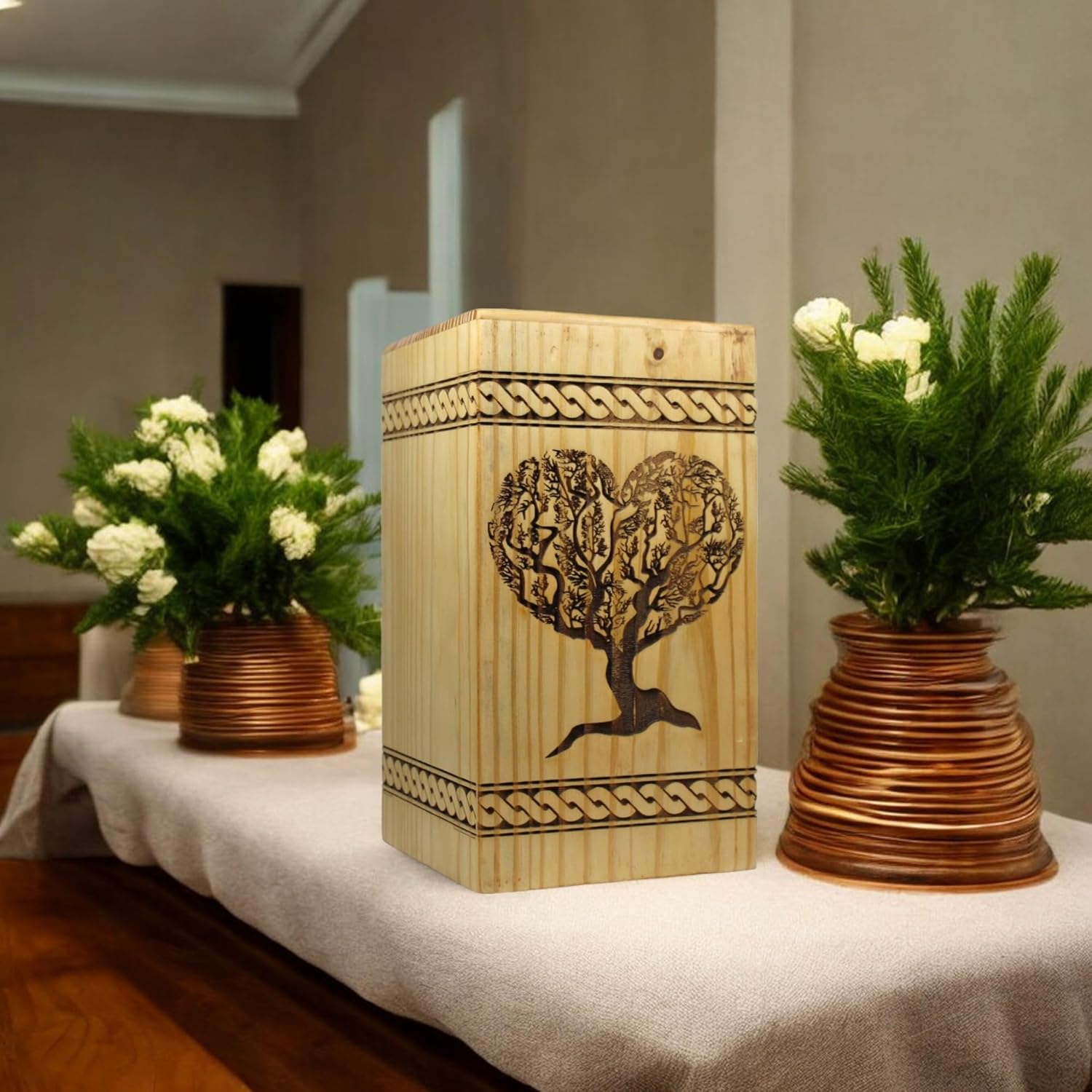 Handcrafted Wooden Urn for Ashes with Personalized Engraving