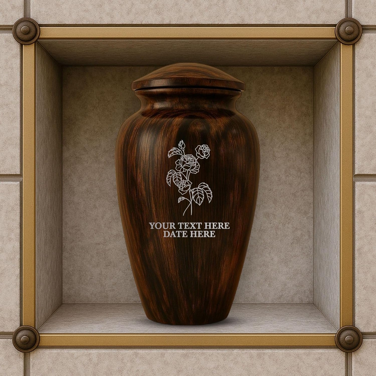 Custom Cremation Urn with Painted Wood Finish and Floral Design