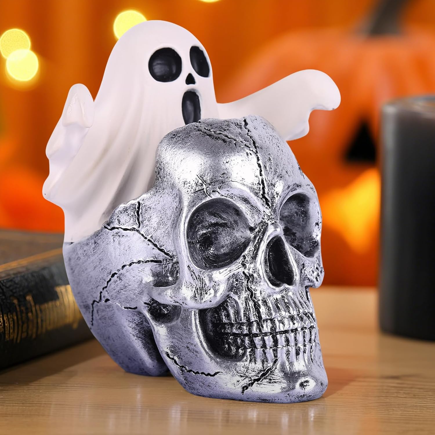 LCCCK Mini Skull with Ghost Halloween Decor Figurine