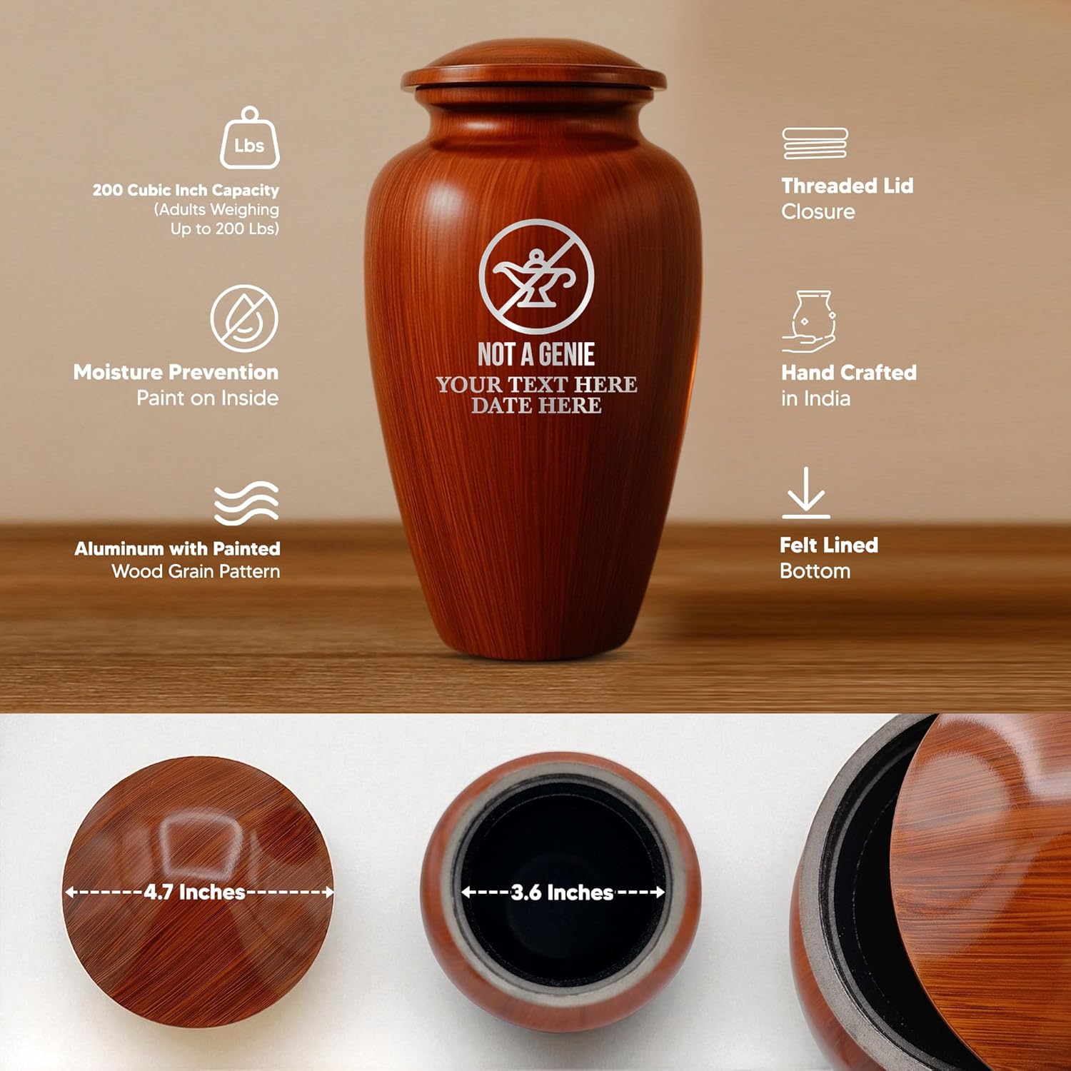 Custom Cremation Urn with Painted Wood Finish and Metal Base