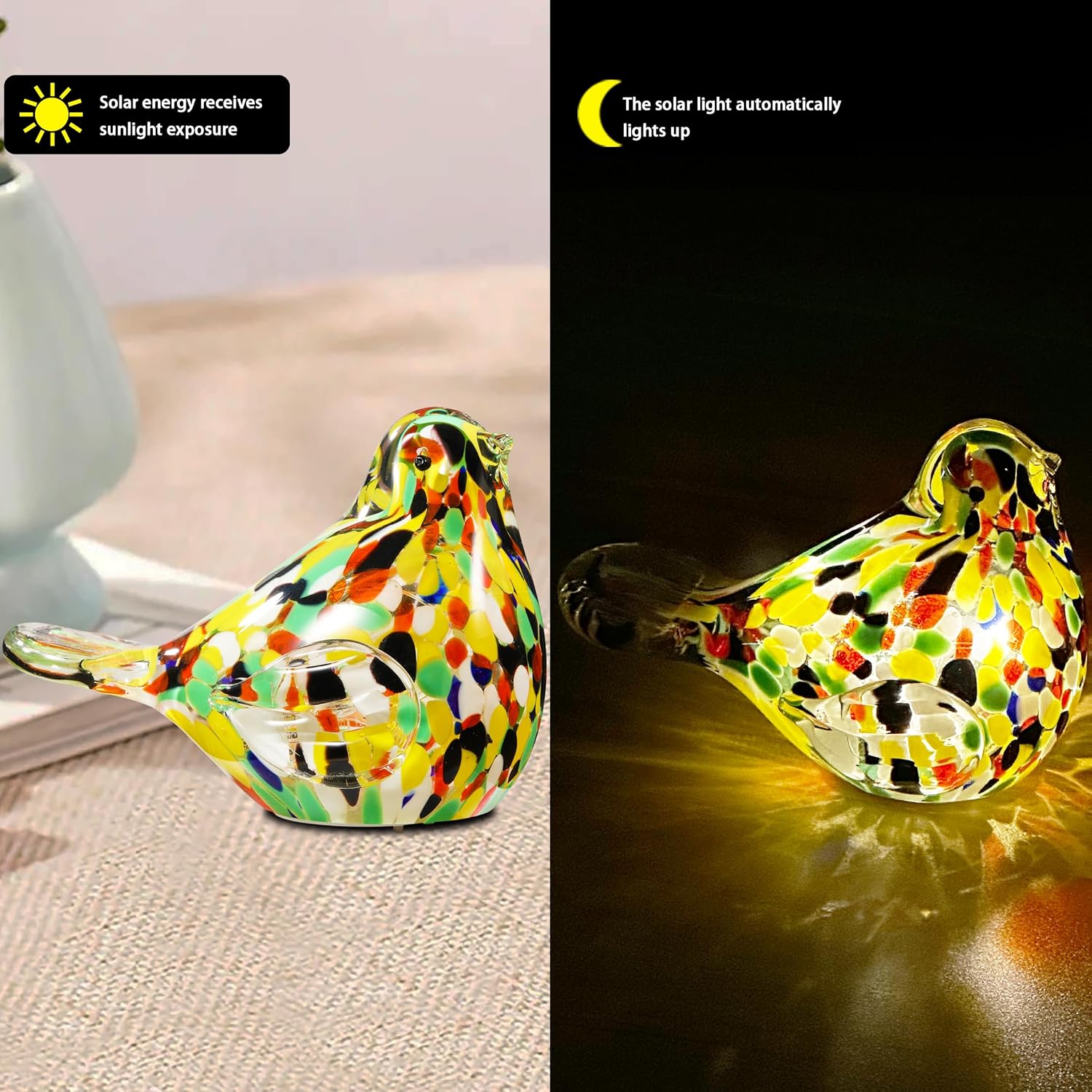 Handmade Glass Bird with String Lights Figurine