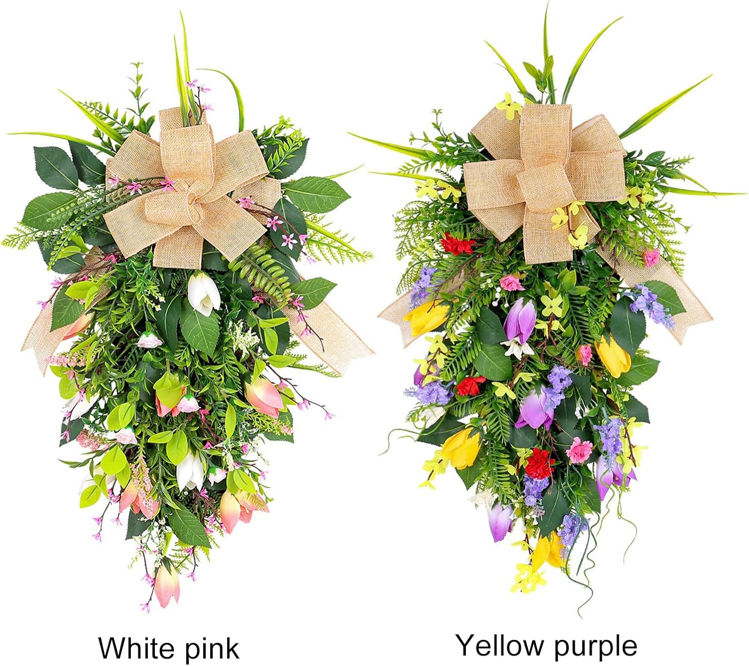 Tulips Teardrop Swag Spring Door Decor Hanging Wreath