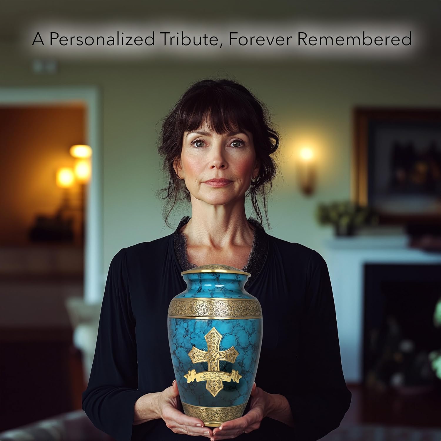 Blue Cross Cremation Urn for Ashes - Handcrafted Decorative Urn