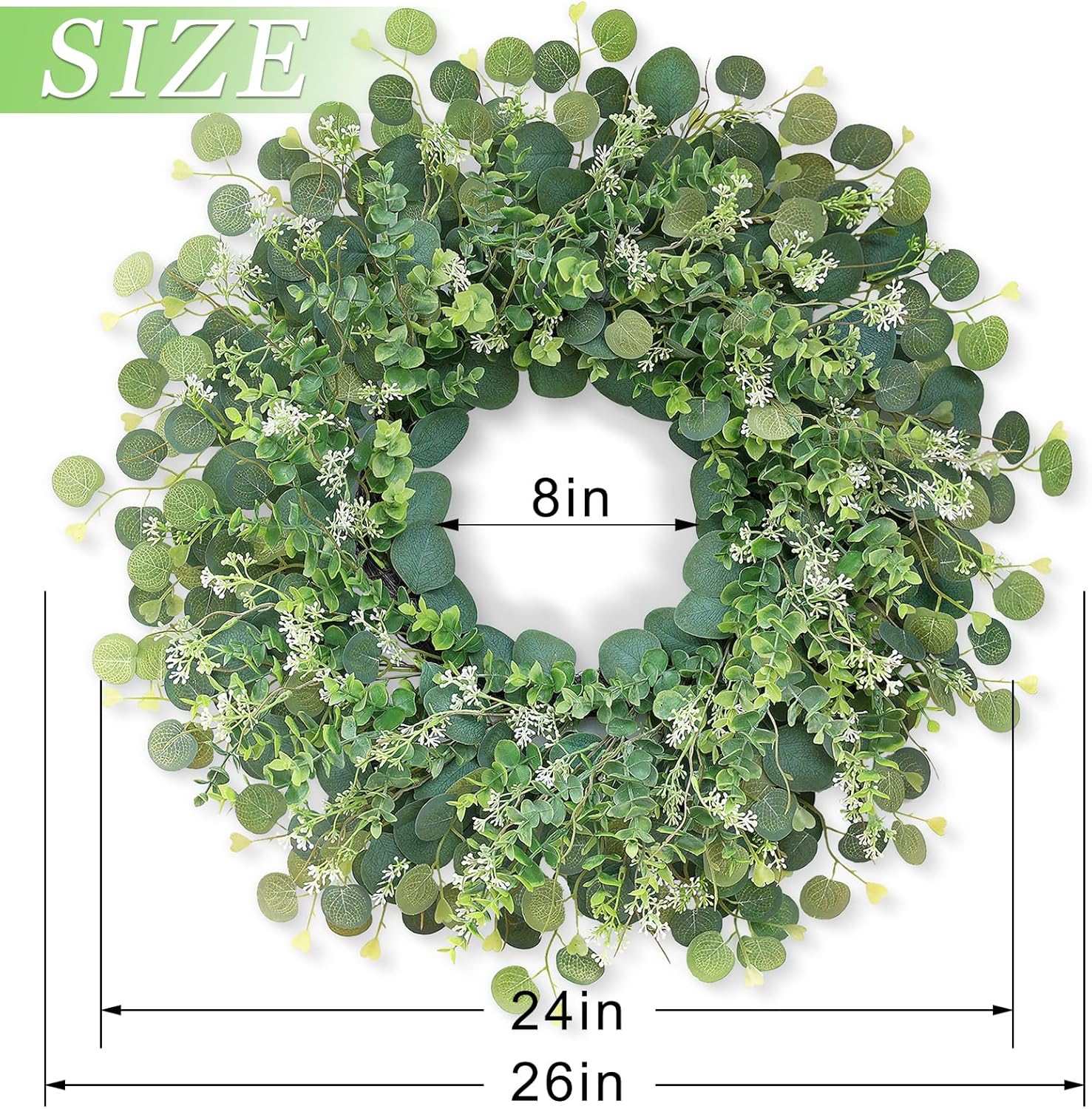 26 Inch Artificial Eucalyptus Wreath for Front Door and Porch