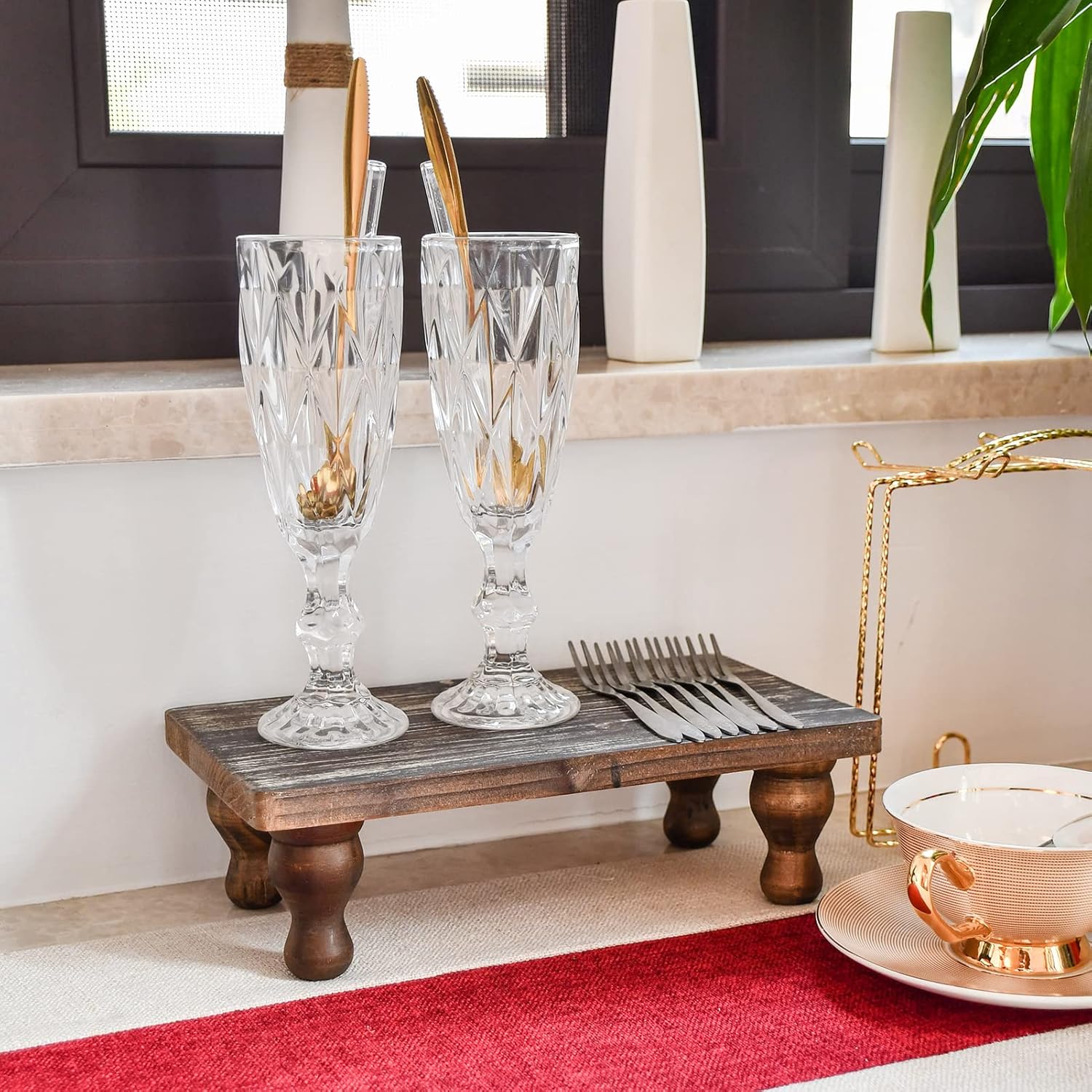 Rustic Brown Wooden Riser with Pedestal for Home Decor
