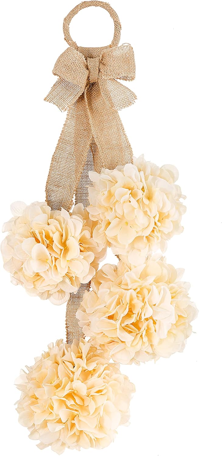 Farmhouse Cream Hydrangea Swag with Burlap Ribbon Tie - 23 Inches
