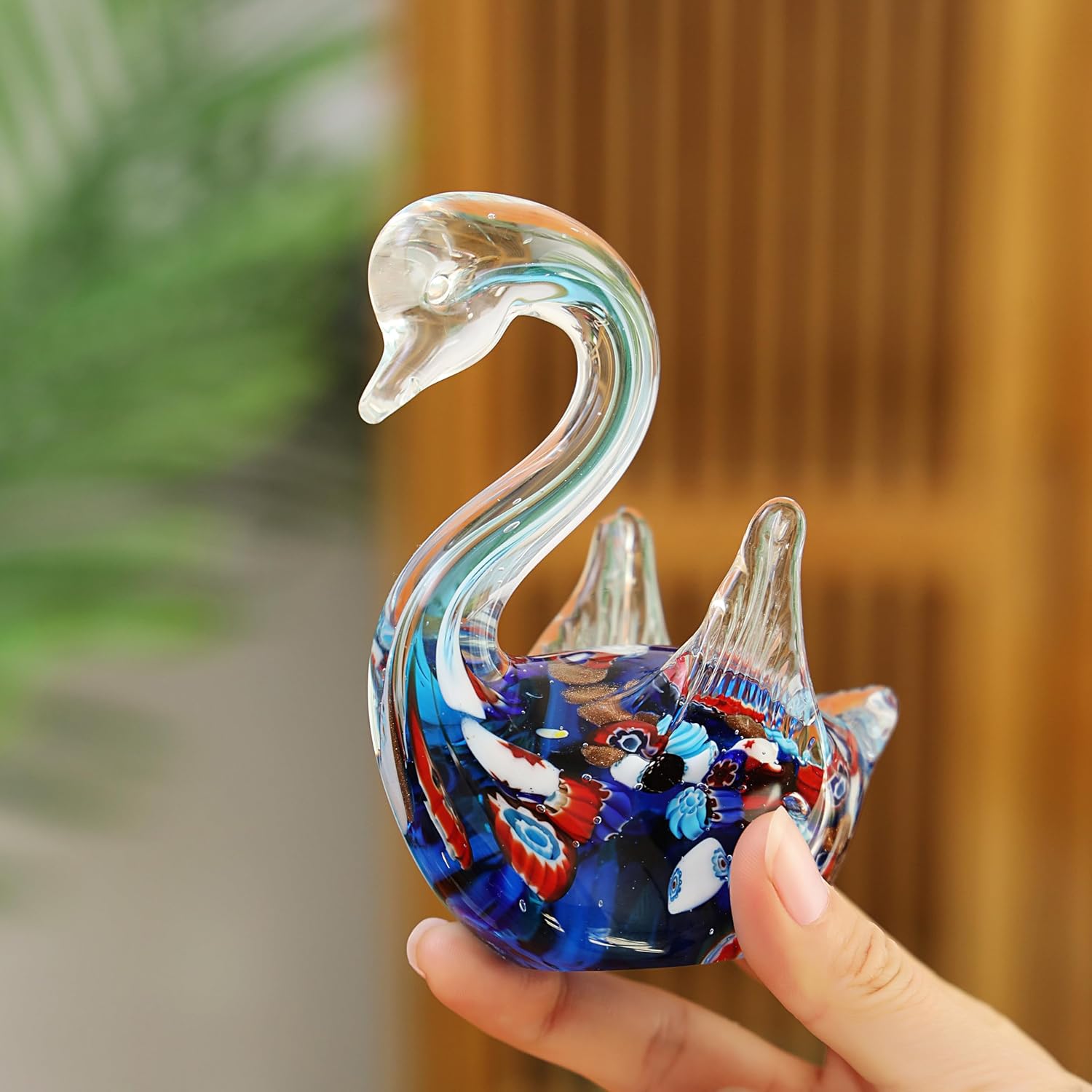Yao Yuan Handmade Multicolor Glass Swan Figurine - Blue