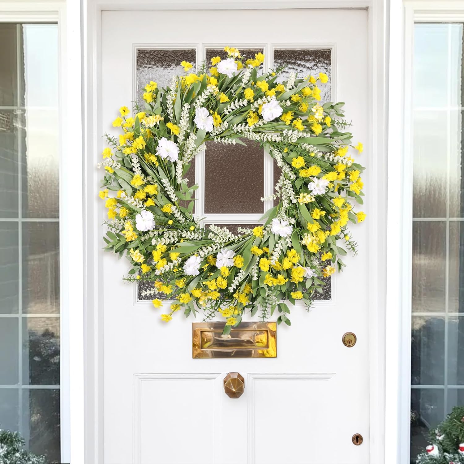 26 Inch Artificial Spring Wreath Yellow and White