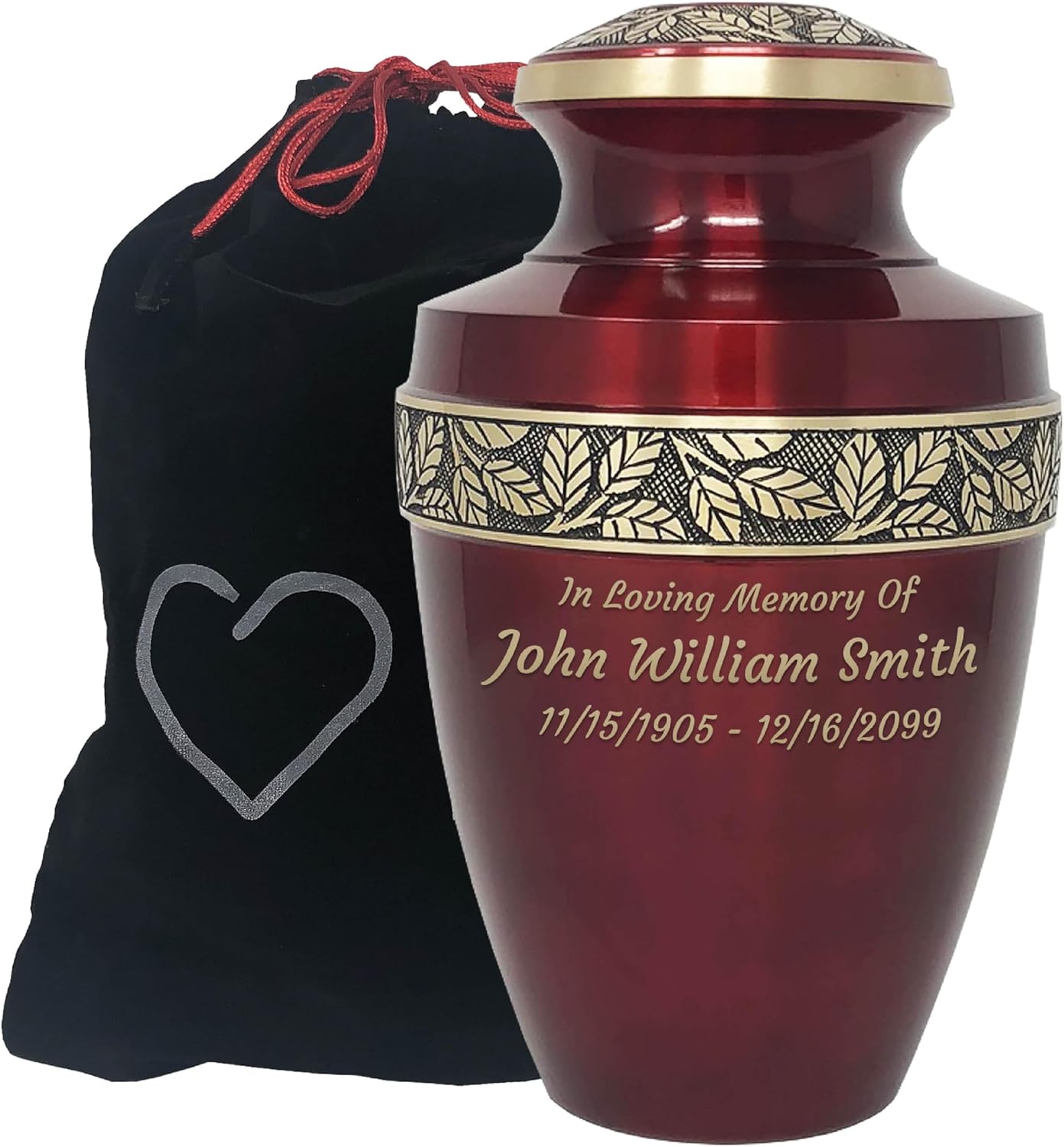 Custom Engraved Revere Crimson Cremation Urn for Adults