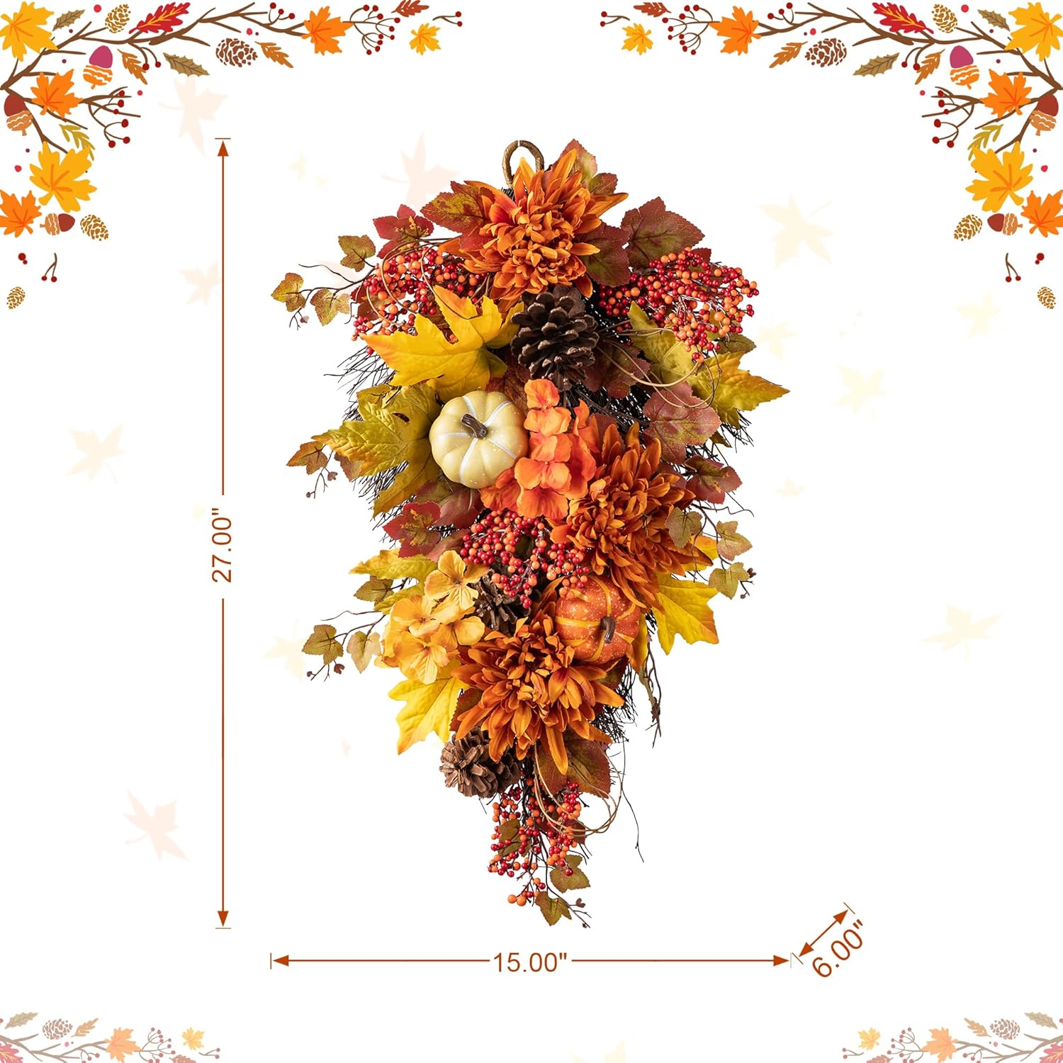Glitzhome Artificial Fall Teardrop Wall Swag Wreath