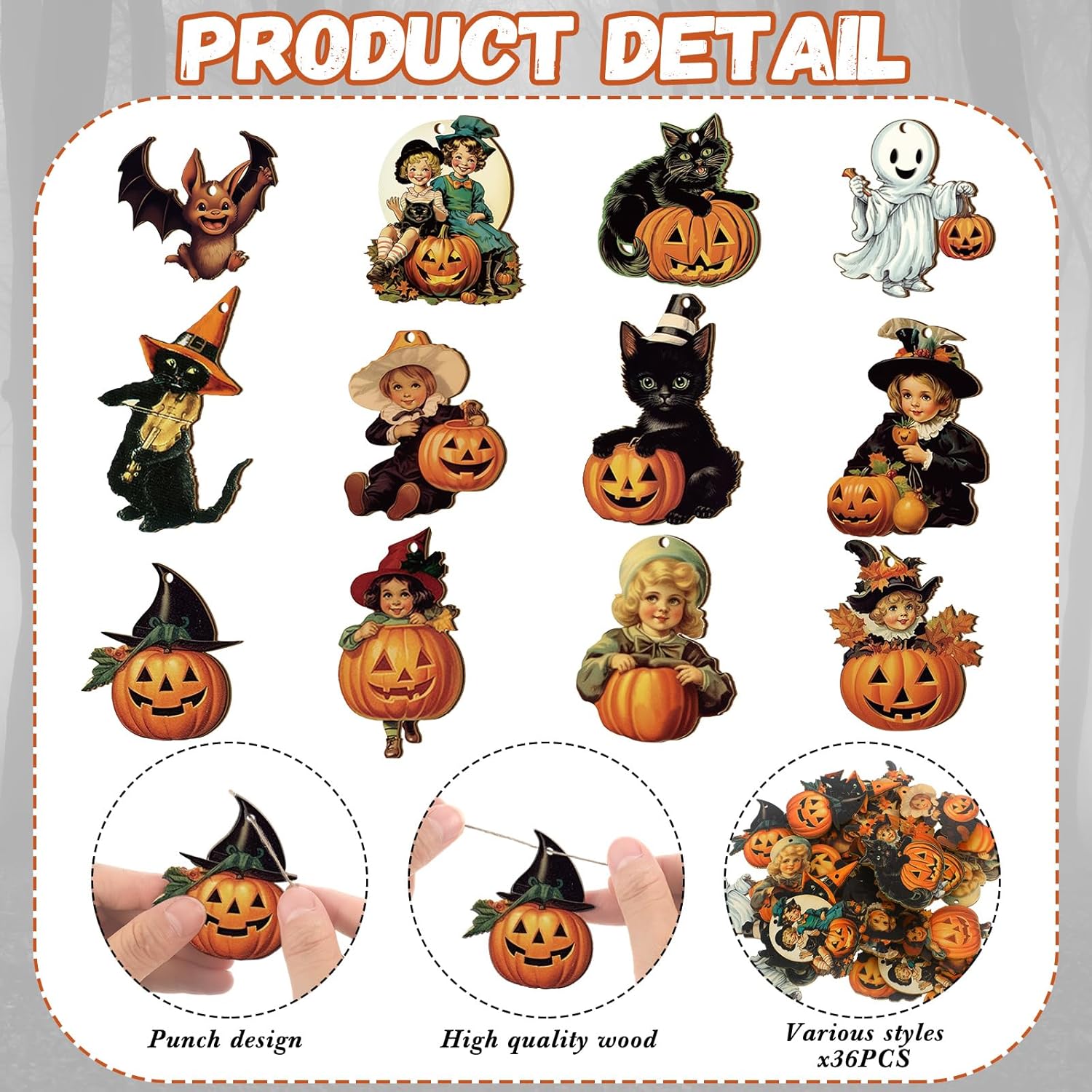 36 Pcs Halloween Hanging Wooden Decorations Set
