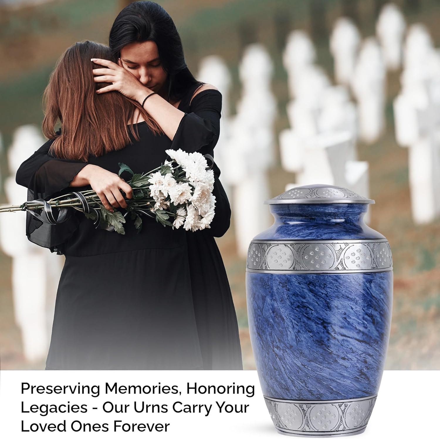 YATSKIA Blue Metal Urn for Ashes Mom Dad