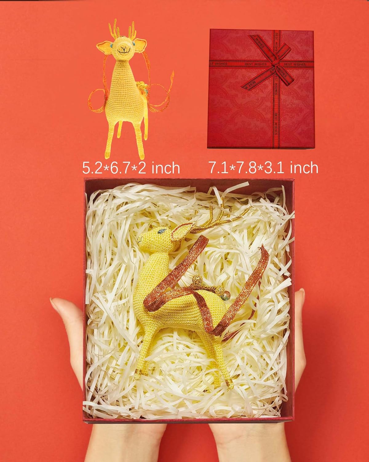 Handmade Crochet Sika Deer Figurine Yellow