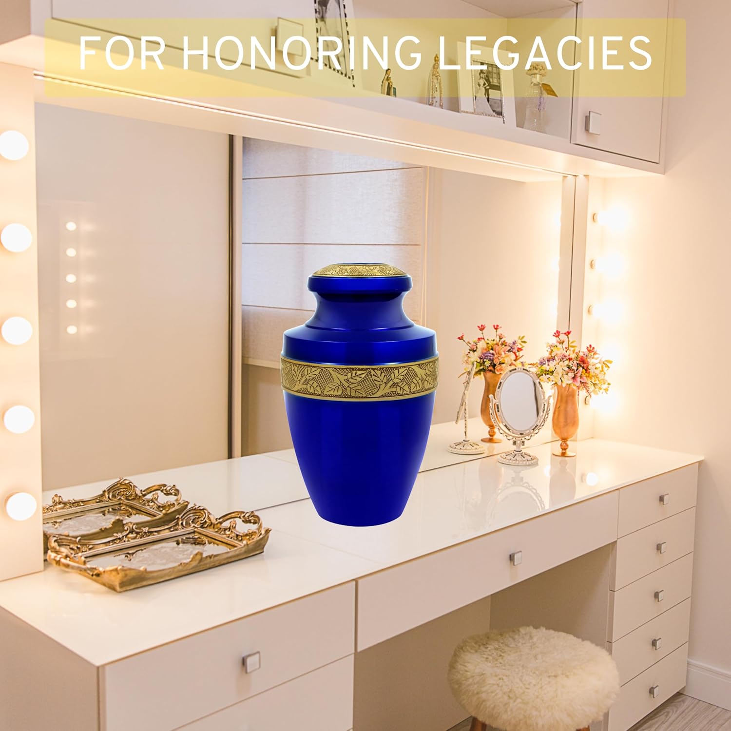 Metal Alloy Decorative Urns for Human Ashes - Blue Gold