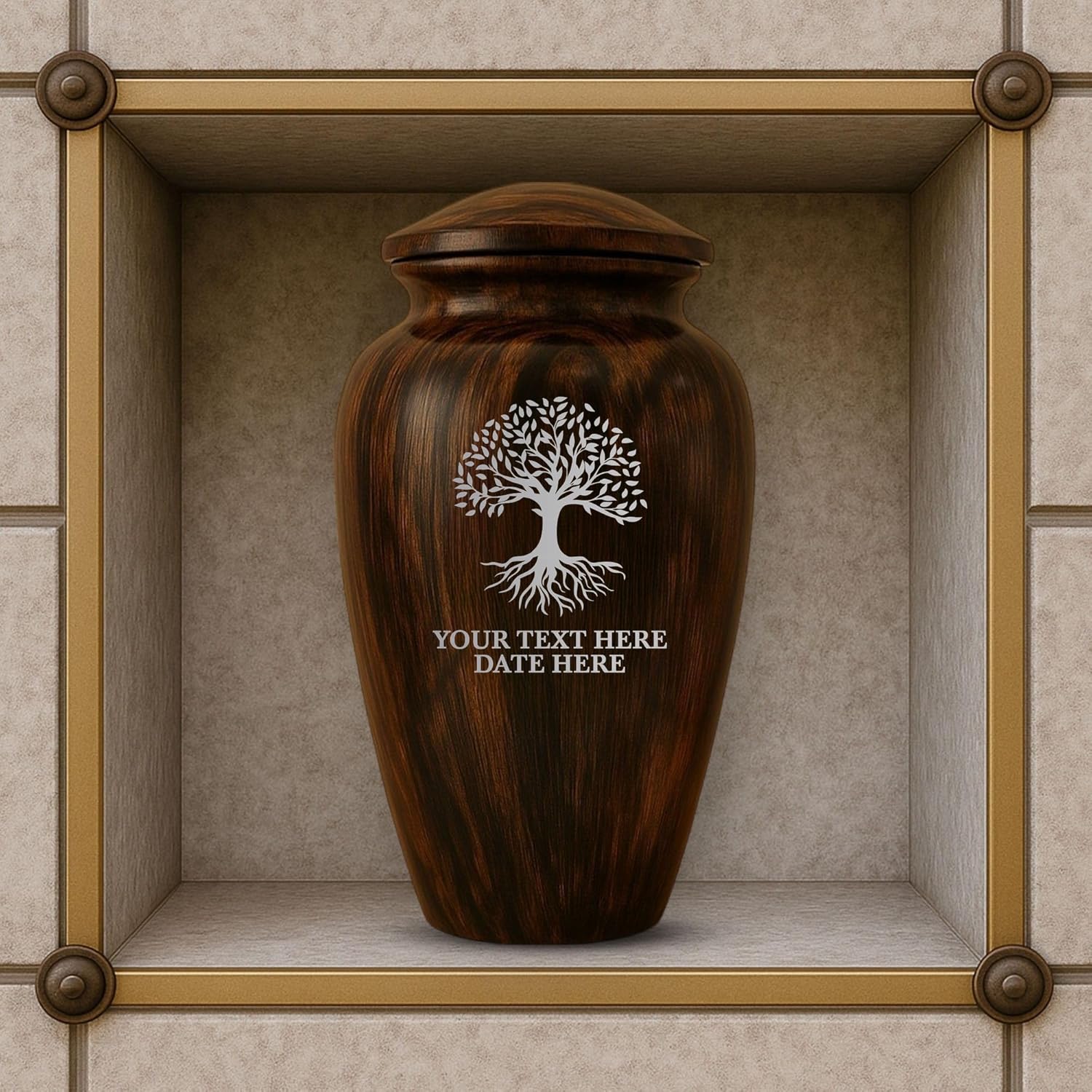 Custom Cremation Urn with Painted Wood Finish and Tree of Life Design
