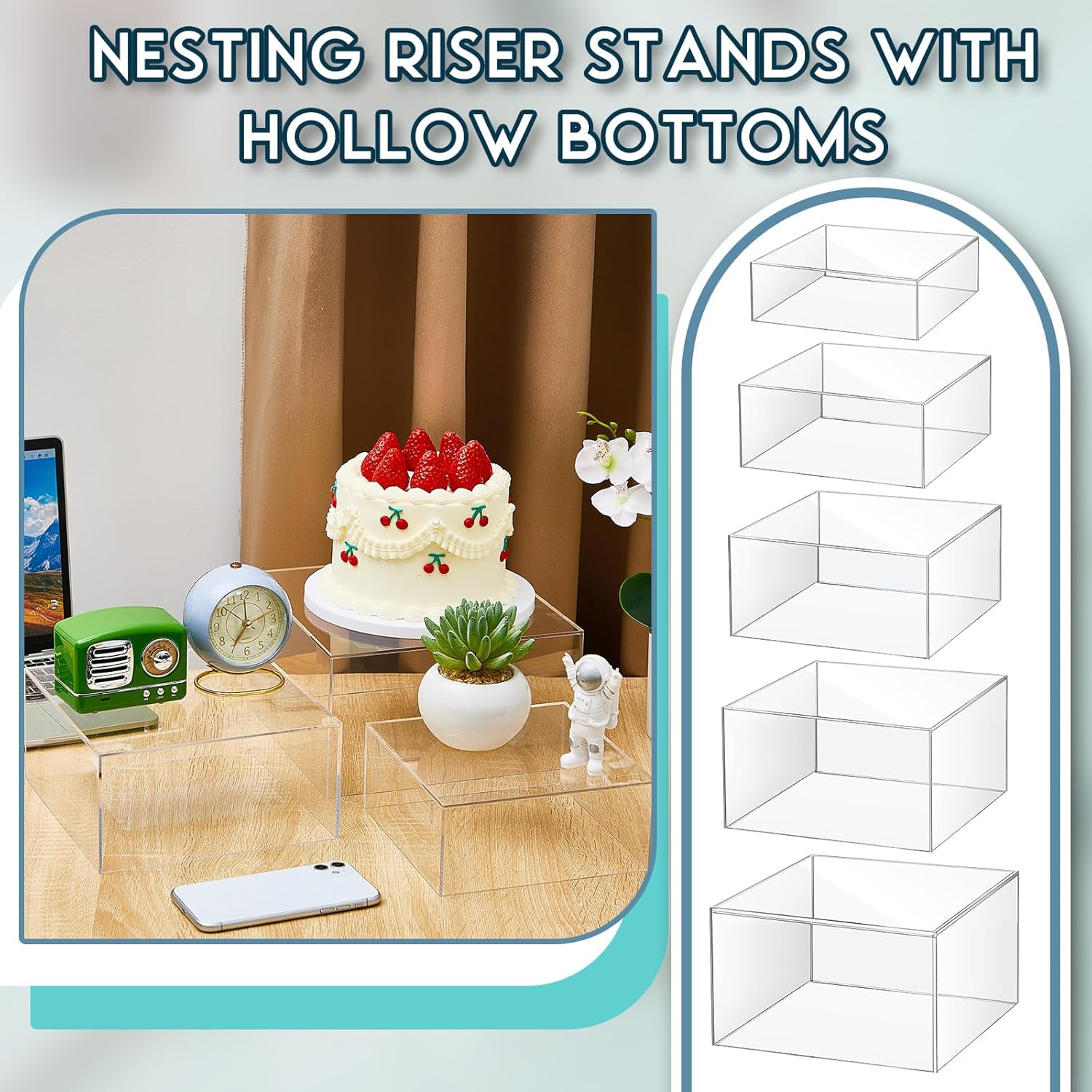 Sintuff 5 Pcs Acrylic Buffet Risers Display Stands