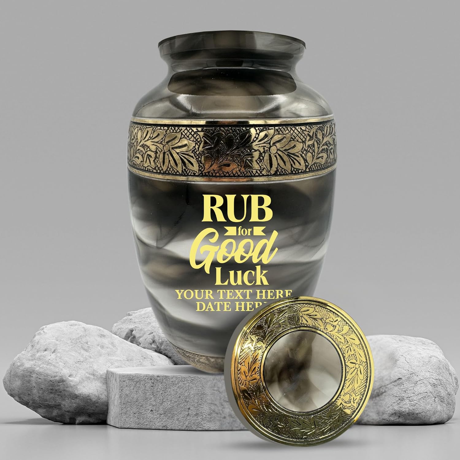 Custom Cremation Urn with Funny Quote and Gold Engraving Suzesta Series