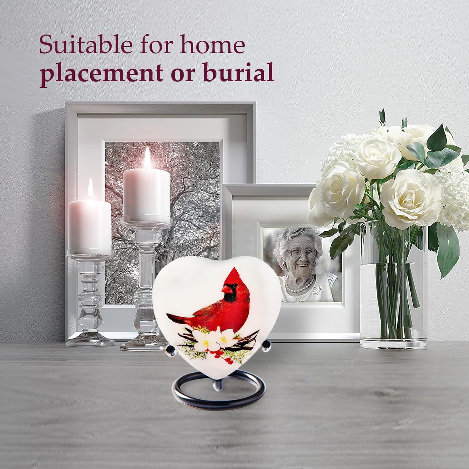 Trupoint Memorials Red Cardinal Heart Urn with Stand