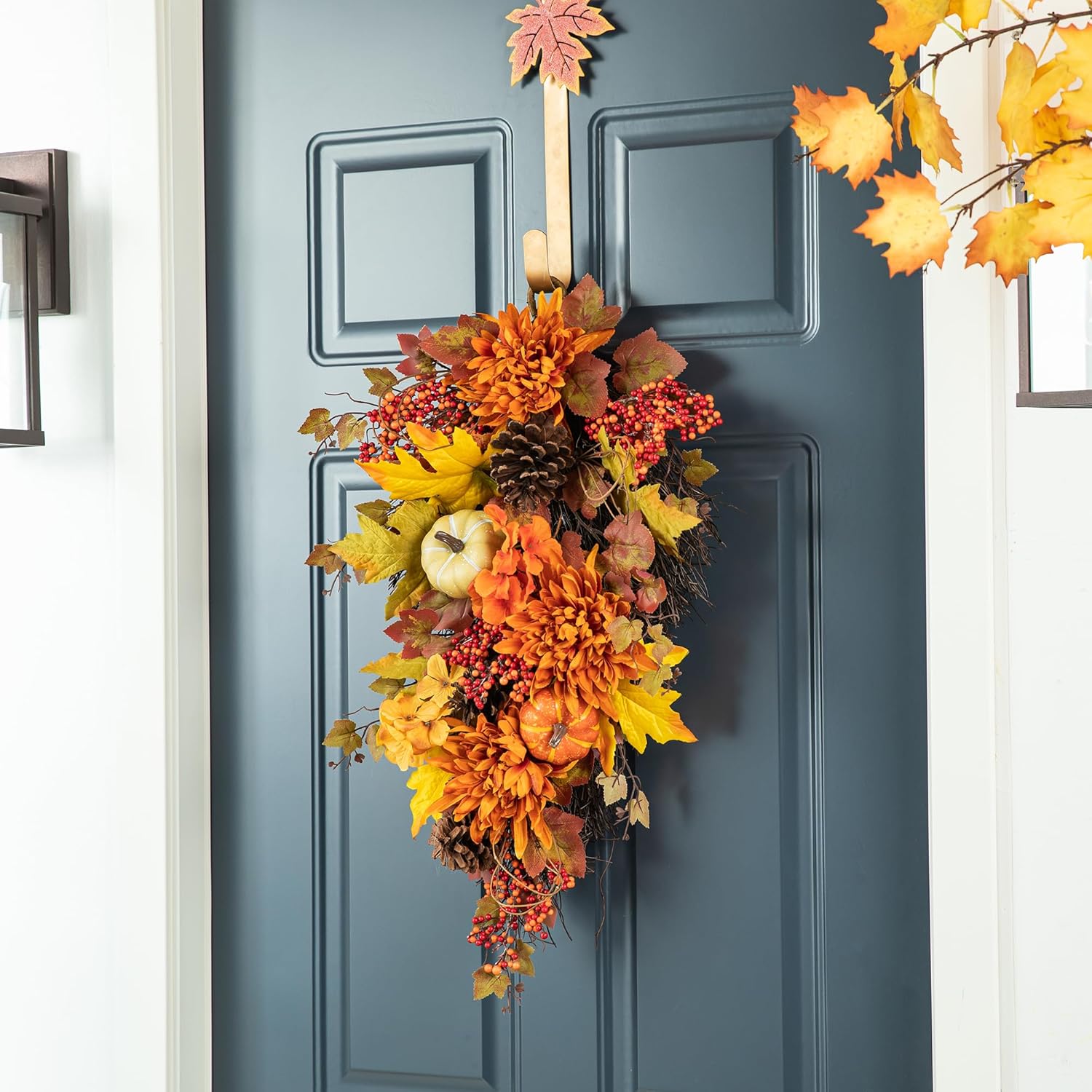 Glitzhome Artificial Fall Teardrop Wall Swag Wreath