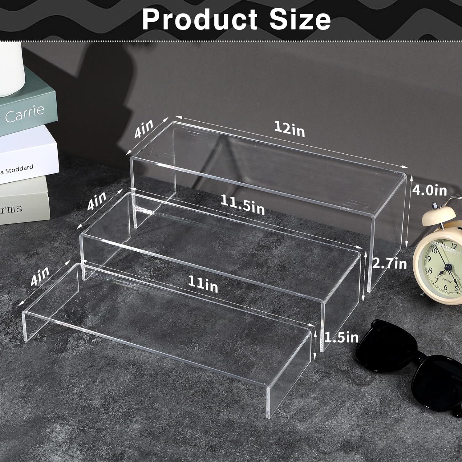 6Pcs Clear Rectangular Acrylic Display Risers for Collectibles and Jewelry