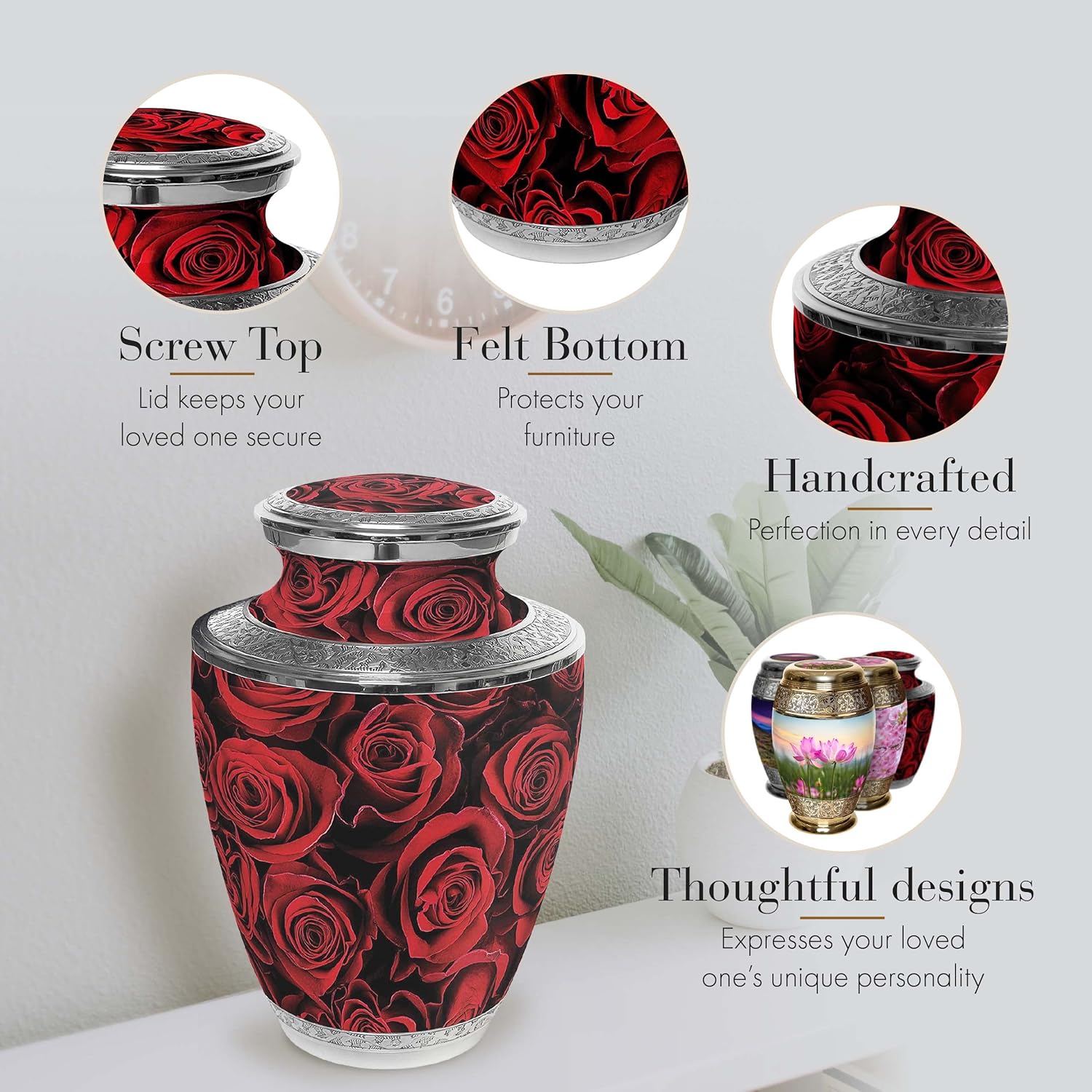 Crimson Rose Cremation Urn for Women
