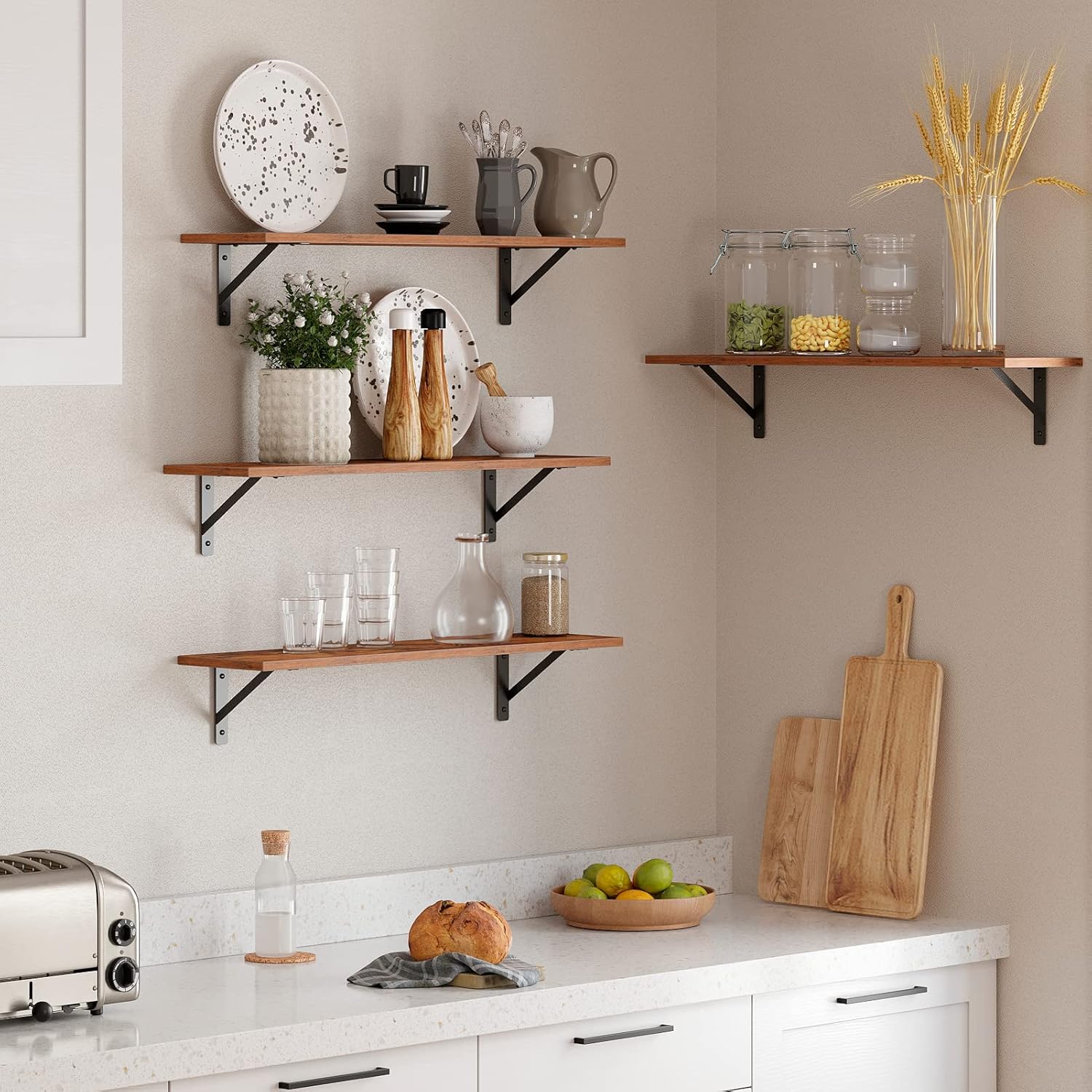 Dinzilvjl Long Wall Shelves Set of 2 Rustic Brown