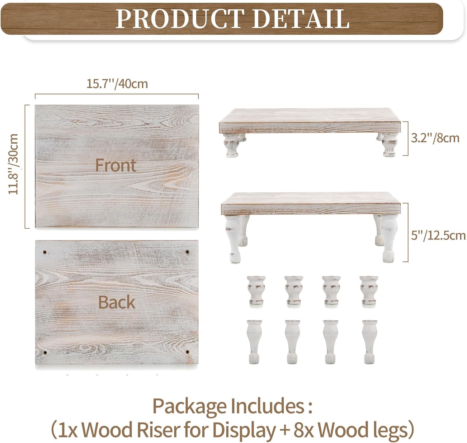 Hanobe Wooden Riser Decorative Tray with Farmhouse Style