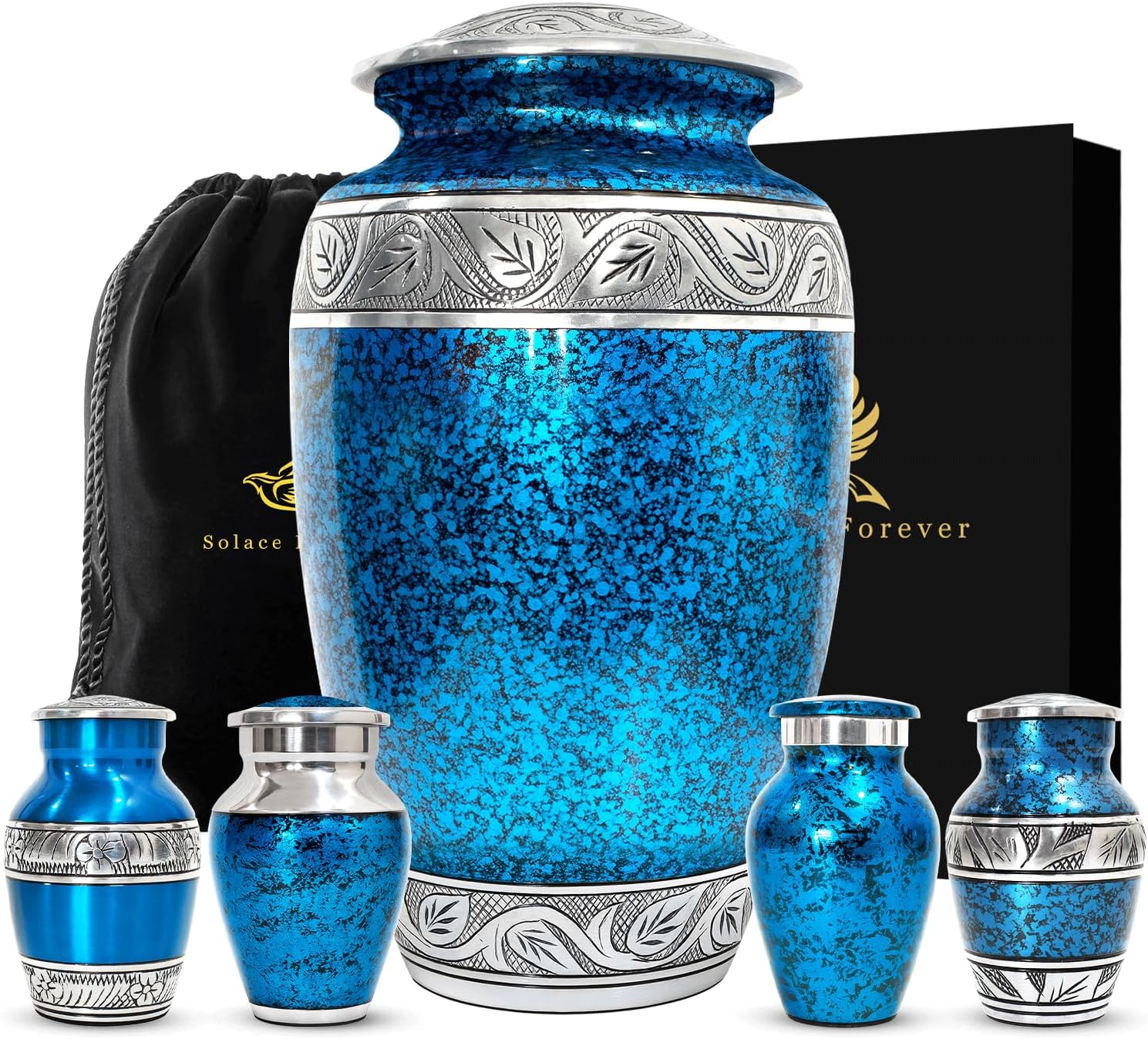 Elegant Cremation Urn Set - 1 Large Urn 4 Small Keepsake Urns