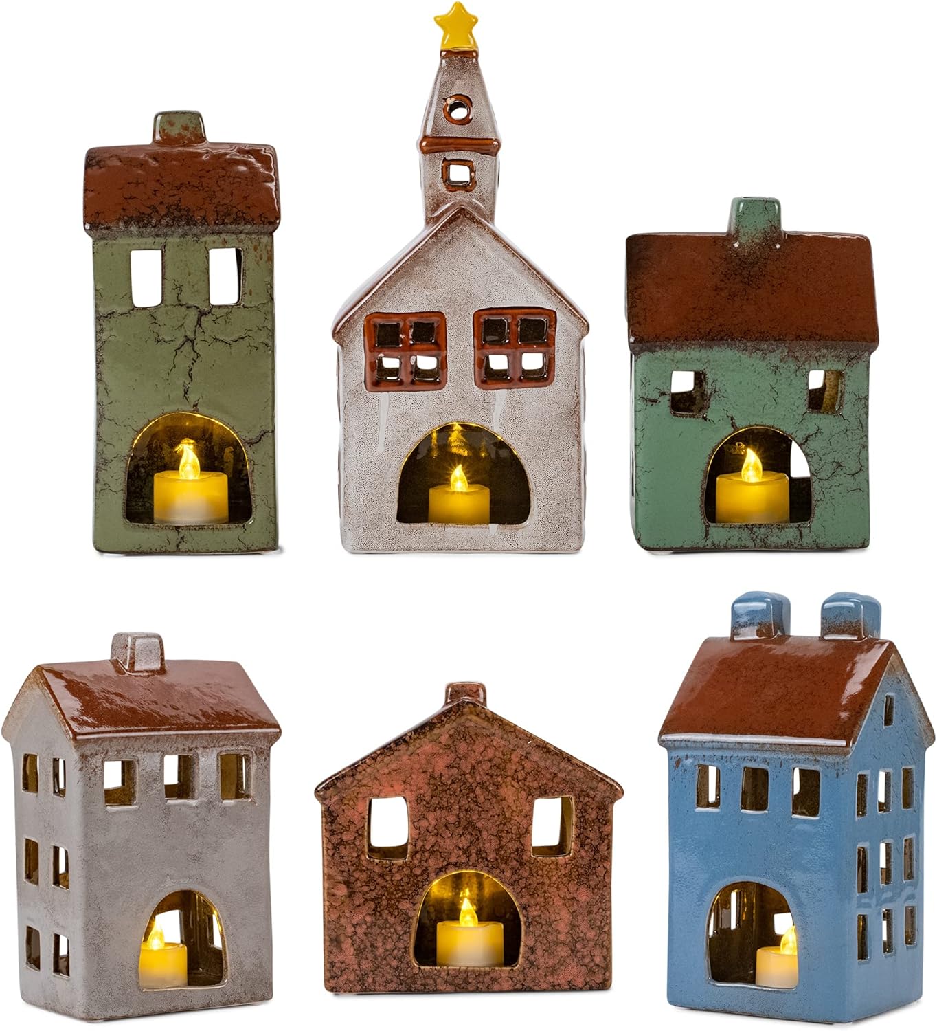 Mark Feldstein Village Houses and Church LED Tea Light Set 12 Pieces