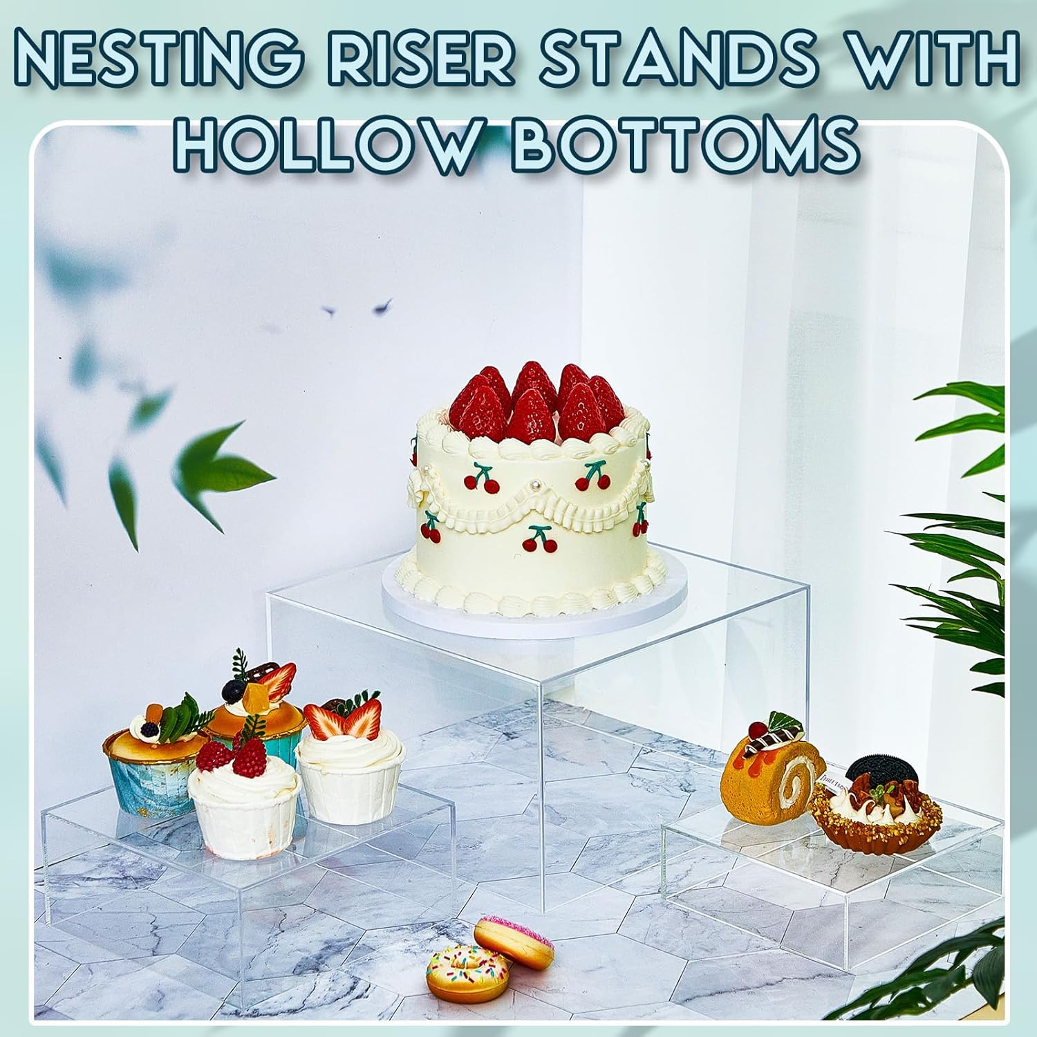 Sintuff 5 Pcs Acrylic Buffet Risers Display Stands