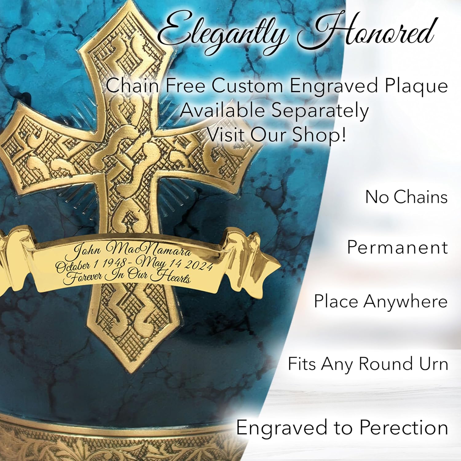 Blue Cross Cremation Urn for Ashes - Handcrafted Decorative Urn