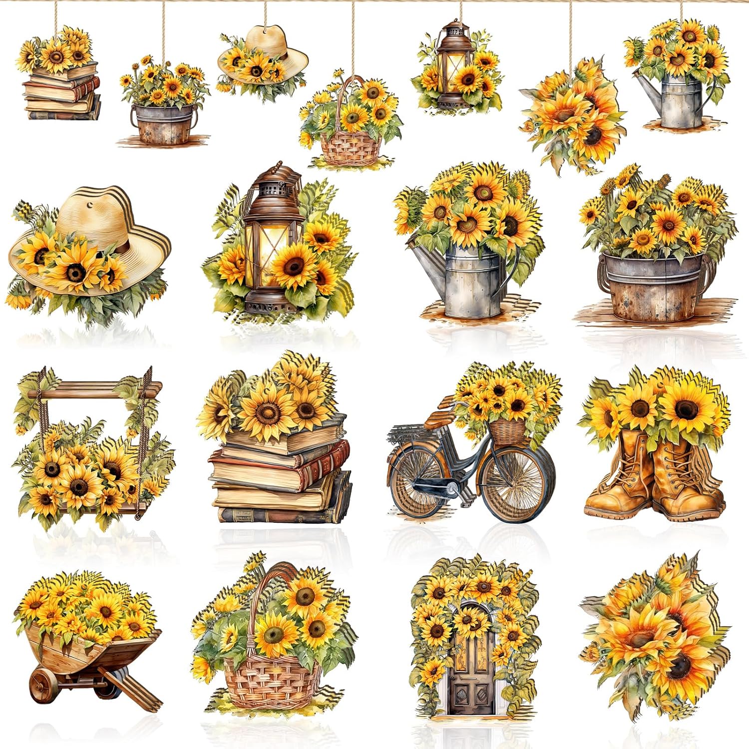 36 Pcs Summer Sunflower Wood Hanging Decorations