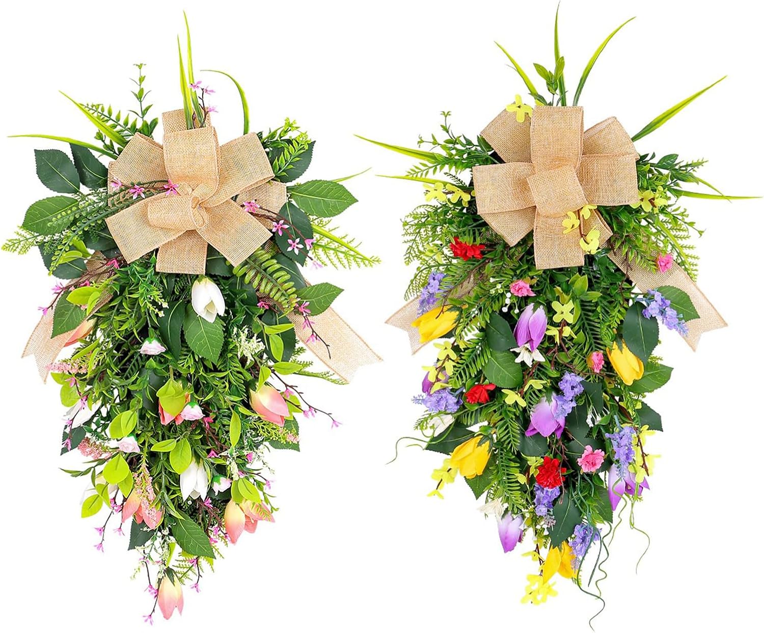 Tulips Teardrop Swag Spring Door Decor Hanging Wreath