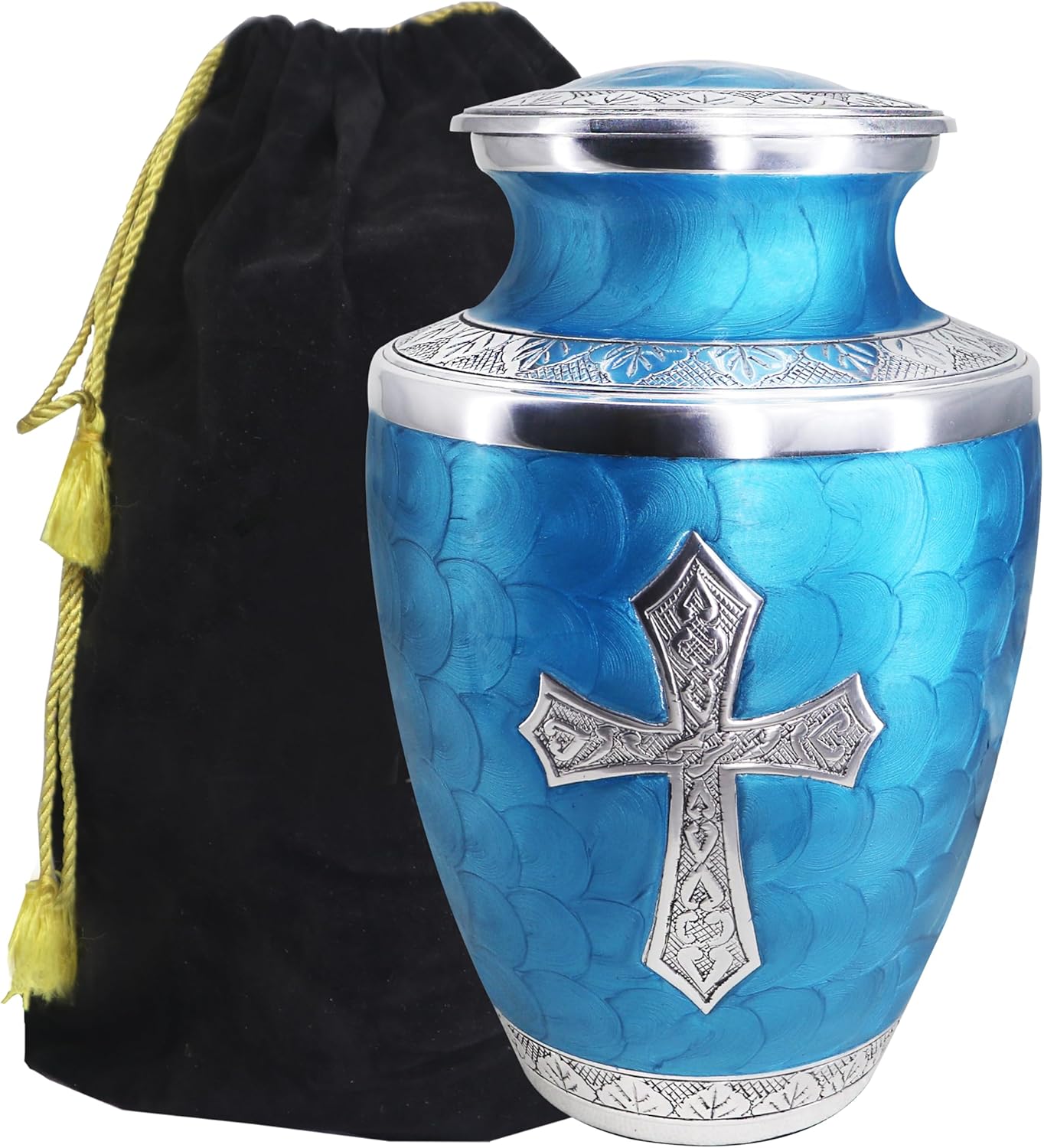 M Meilinxu Turquoise Cross Urn for Human Ashes