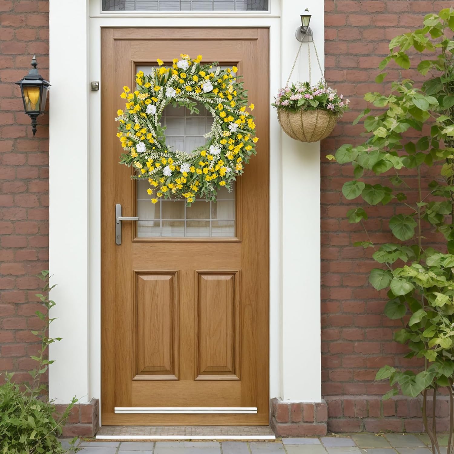 26 Inch Artificial Spring Wreath Yellow and White