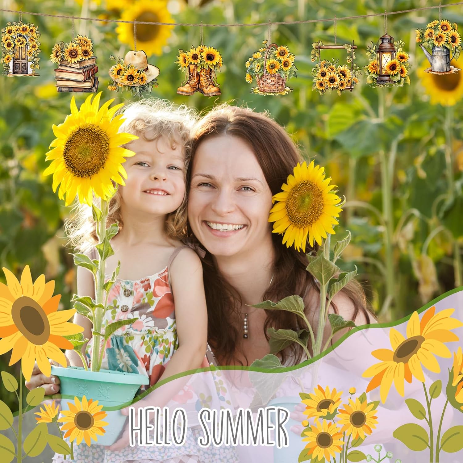 36 Pcs Summer Sunflower Wood Hanging Decorations