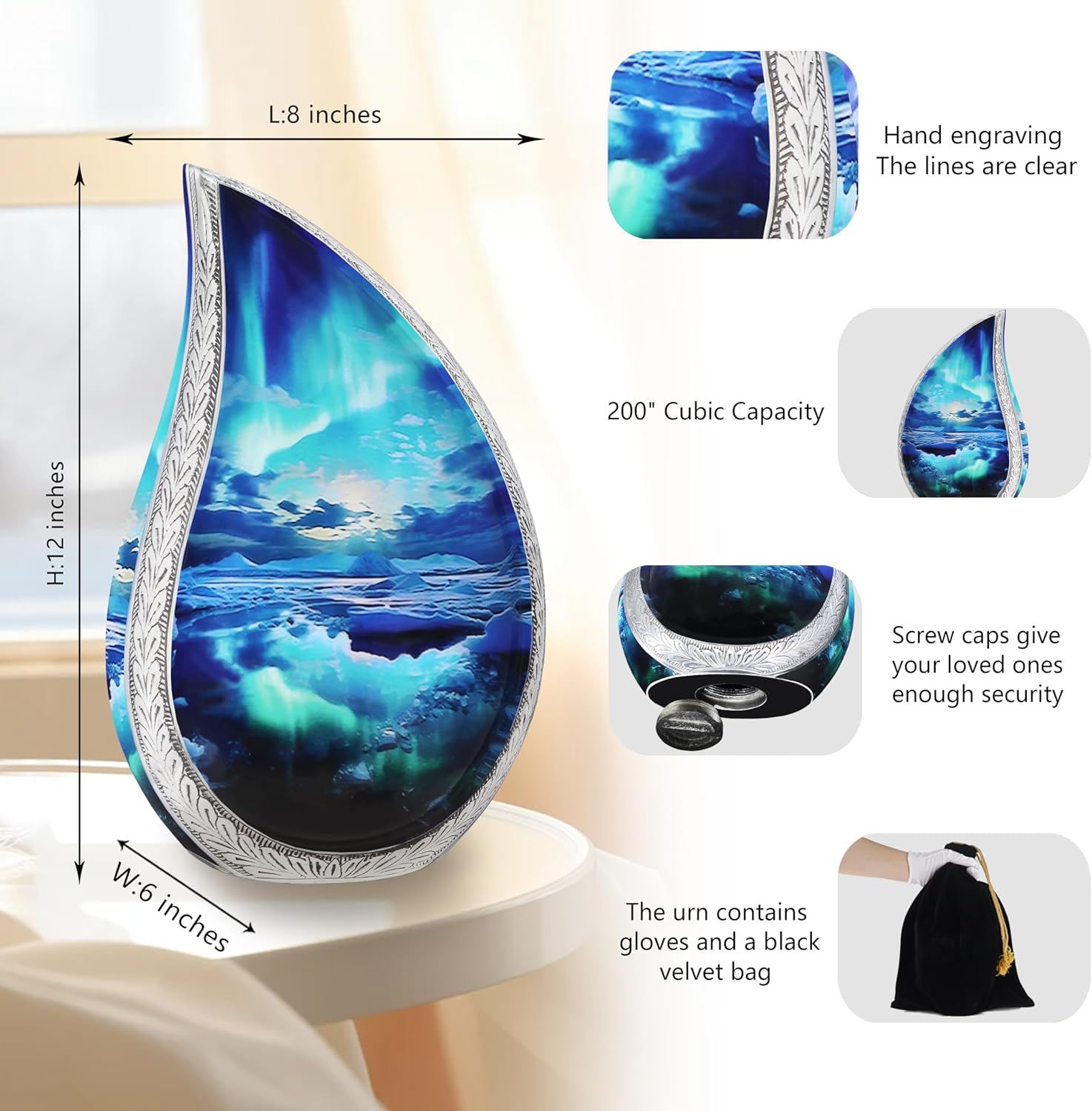 M MEILINXU Elegant Teardrop Cremation Urn