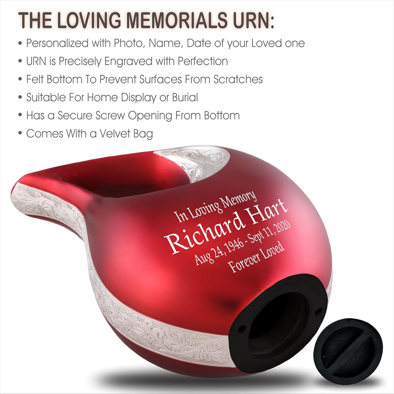 Personalized Photo Text Red Teardrop Cremation Urns for Adult Ashes